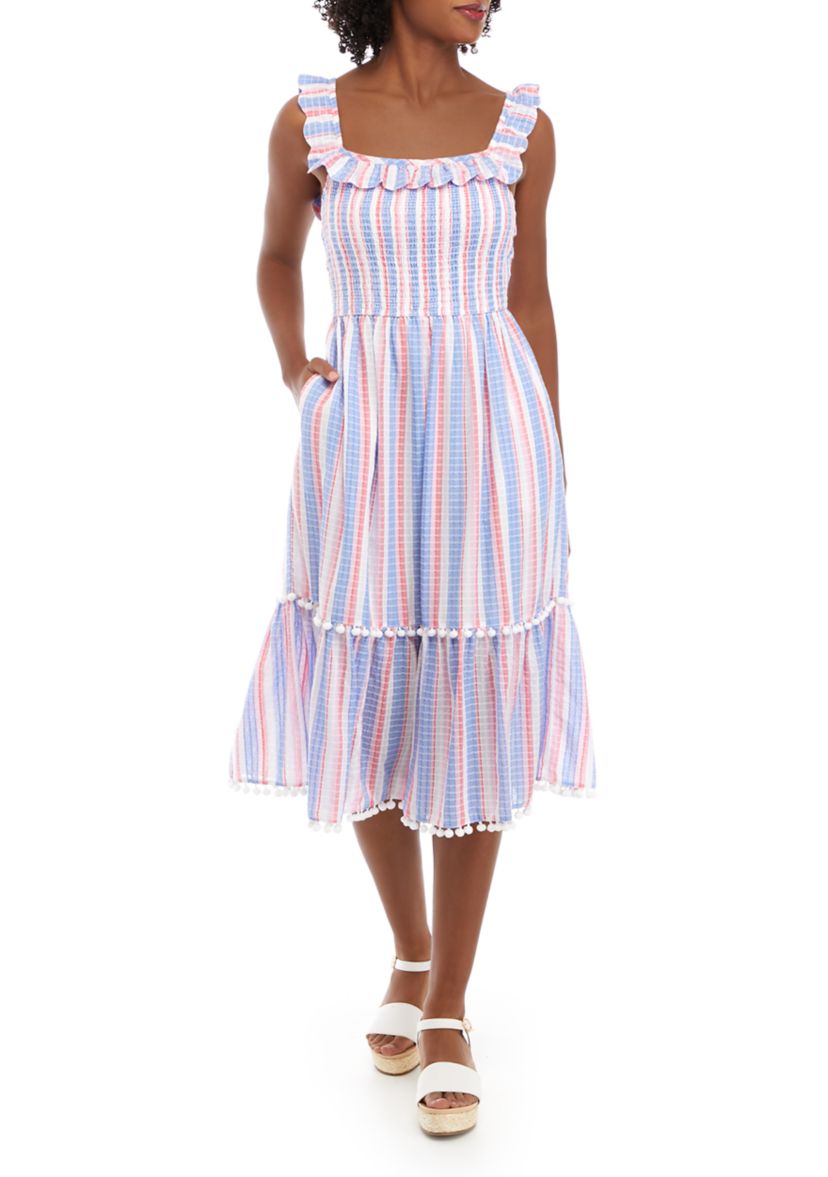 Petite Sleeveless Square Neck Striped Dress
