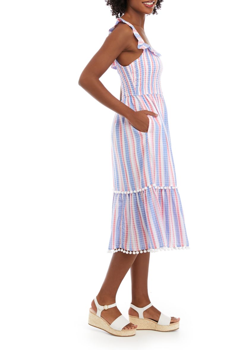 Petite Sleeveless Square Neck Striped Dress