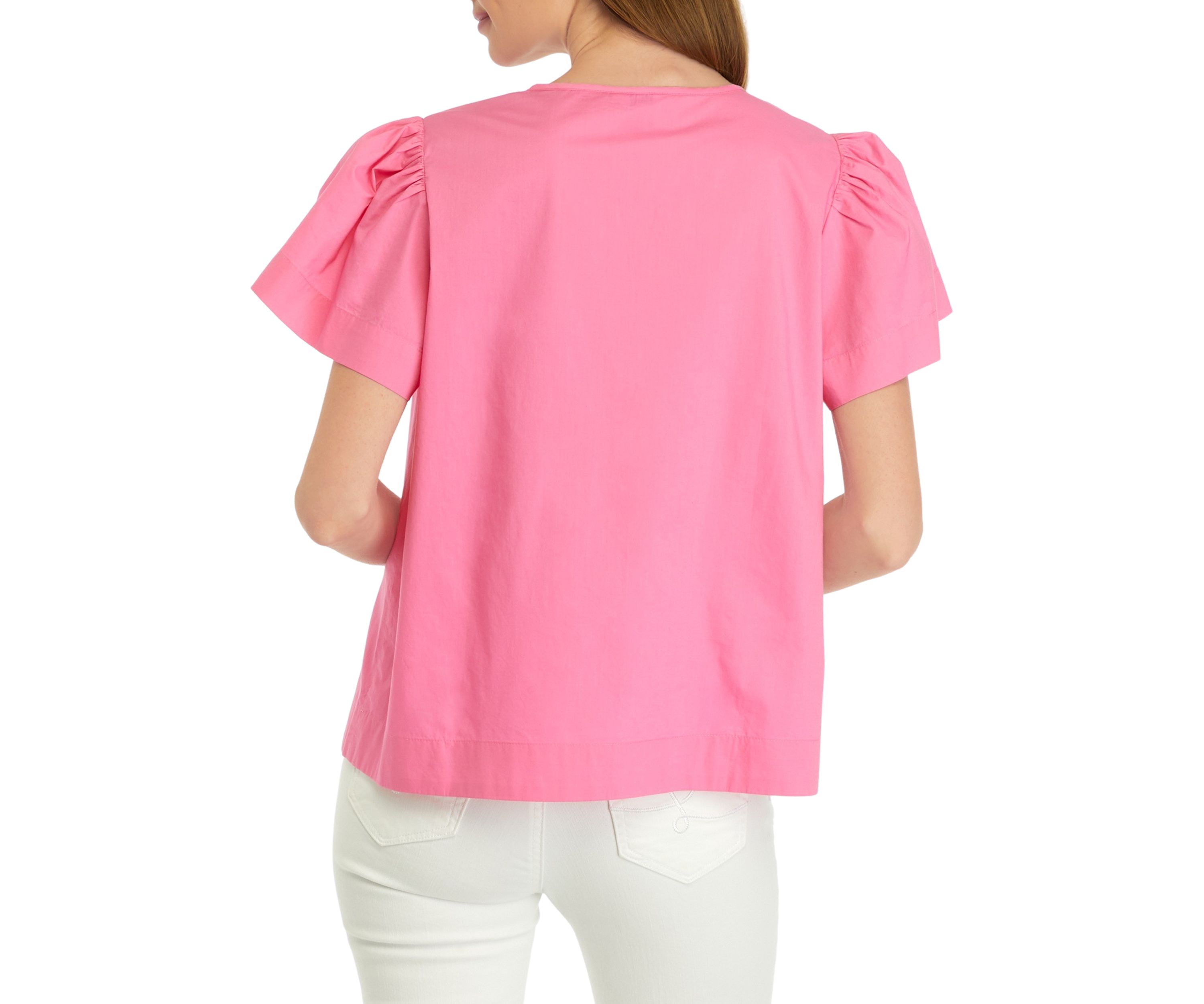 Petite Puff Sleeve Split Neck Top 