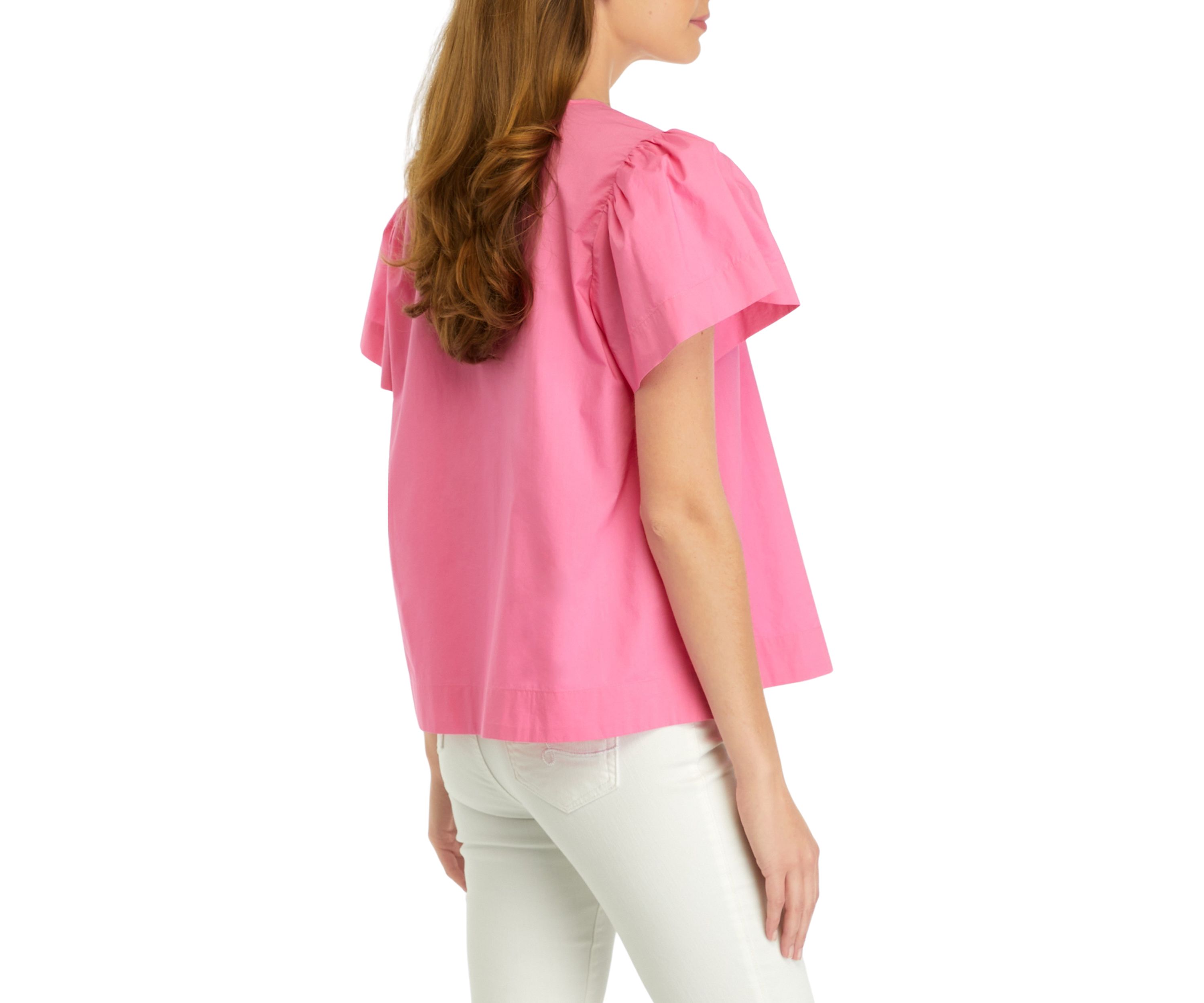 Petite Puff Sleeve Split Neck Top 