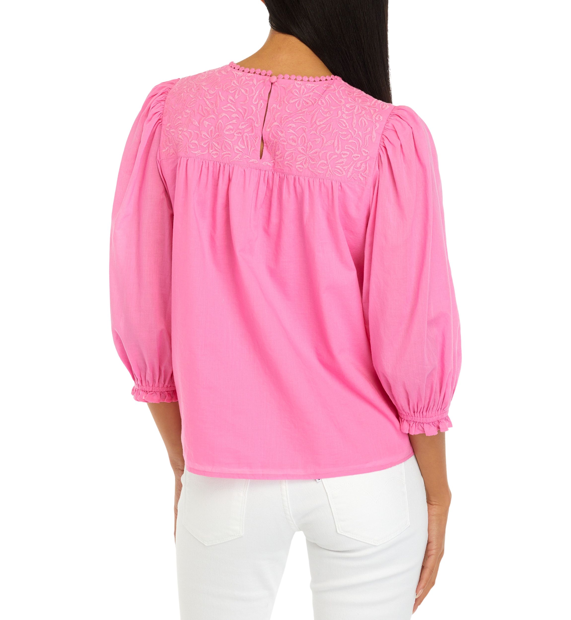 Petite Puff Sleeve Embroidered Top