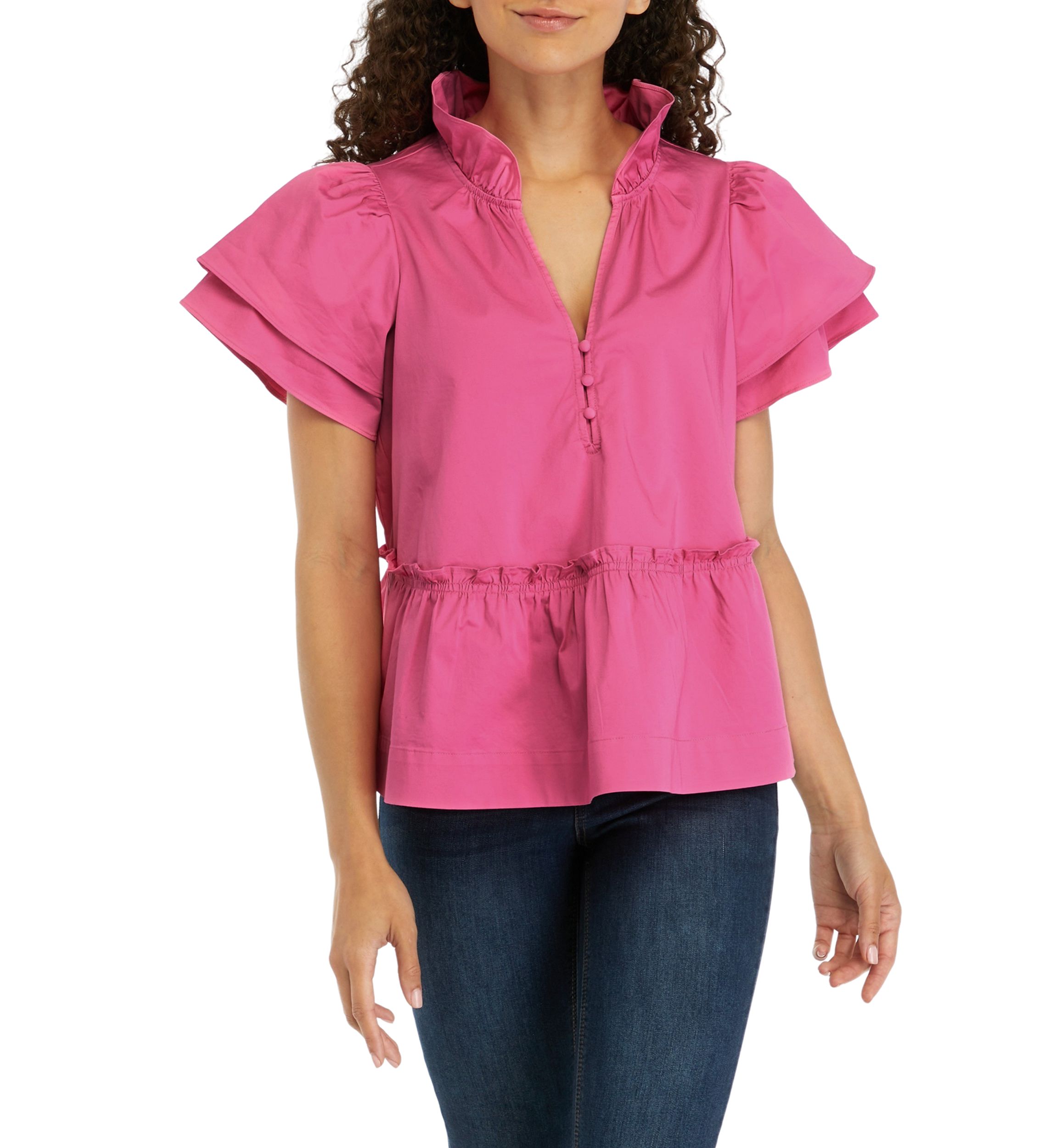 Petite Solid Flutter Sleeve Top