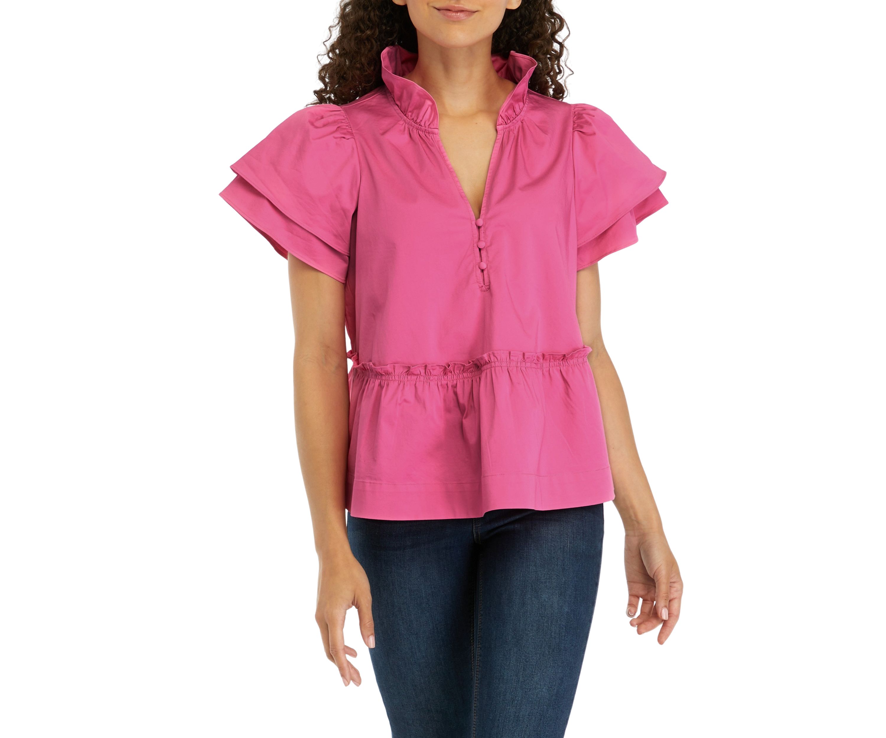 Petite Solid Flutter Sleeve Top