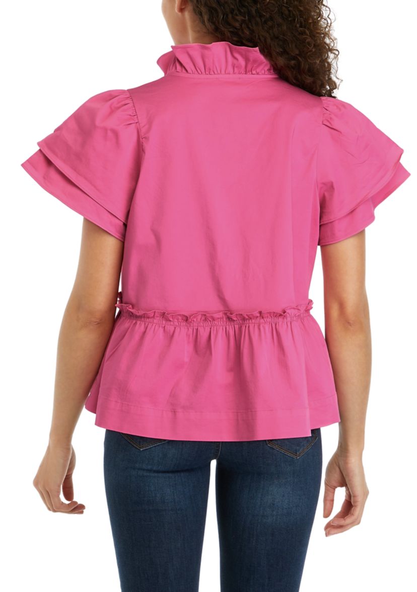 Petite Solid Flutter Sleeve Top