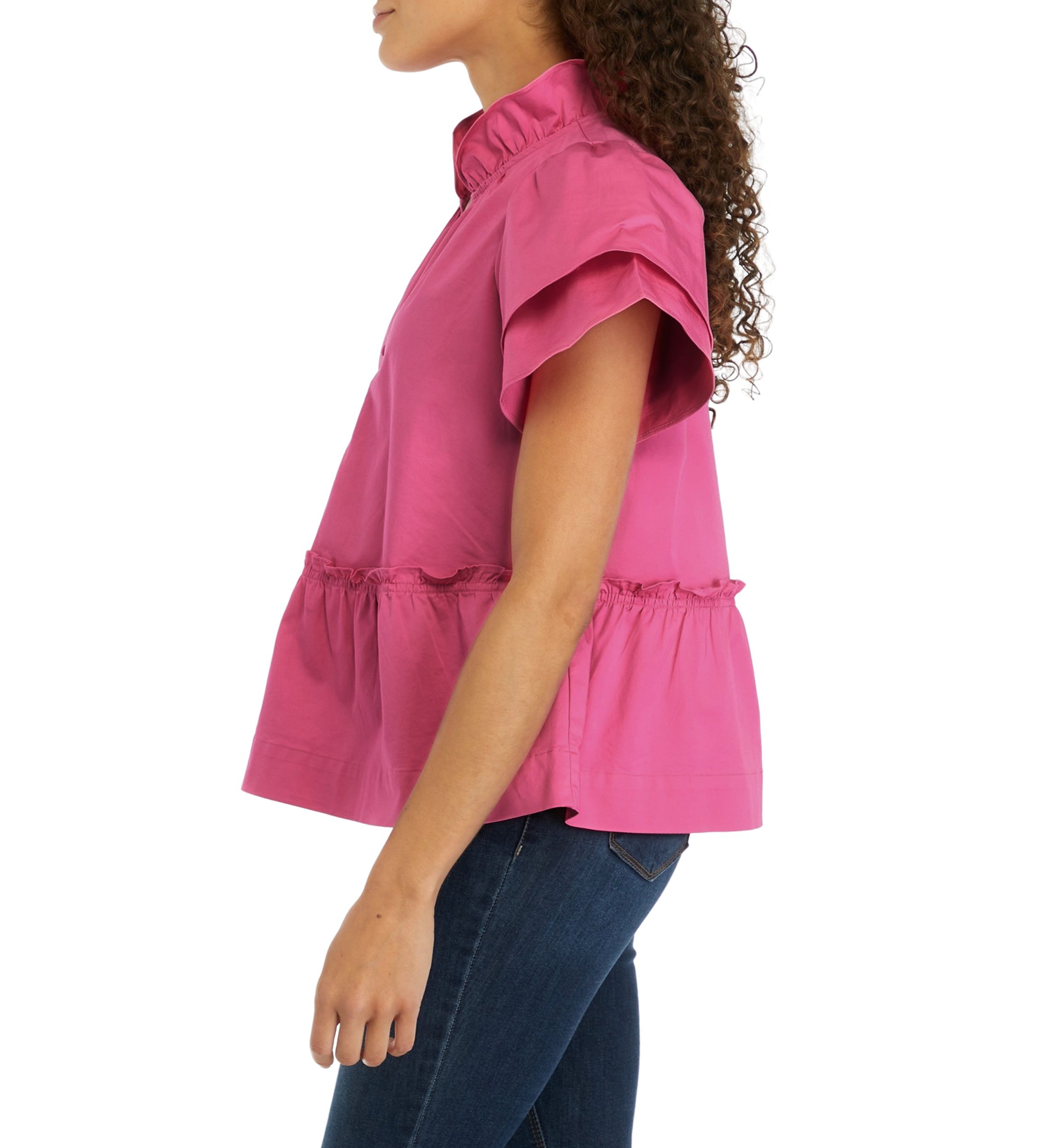 Petite Solid Flutter Sleeve Top