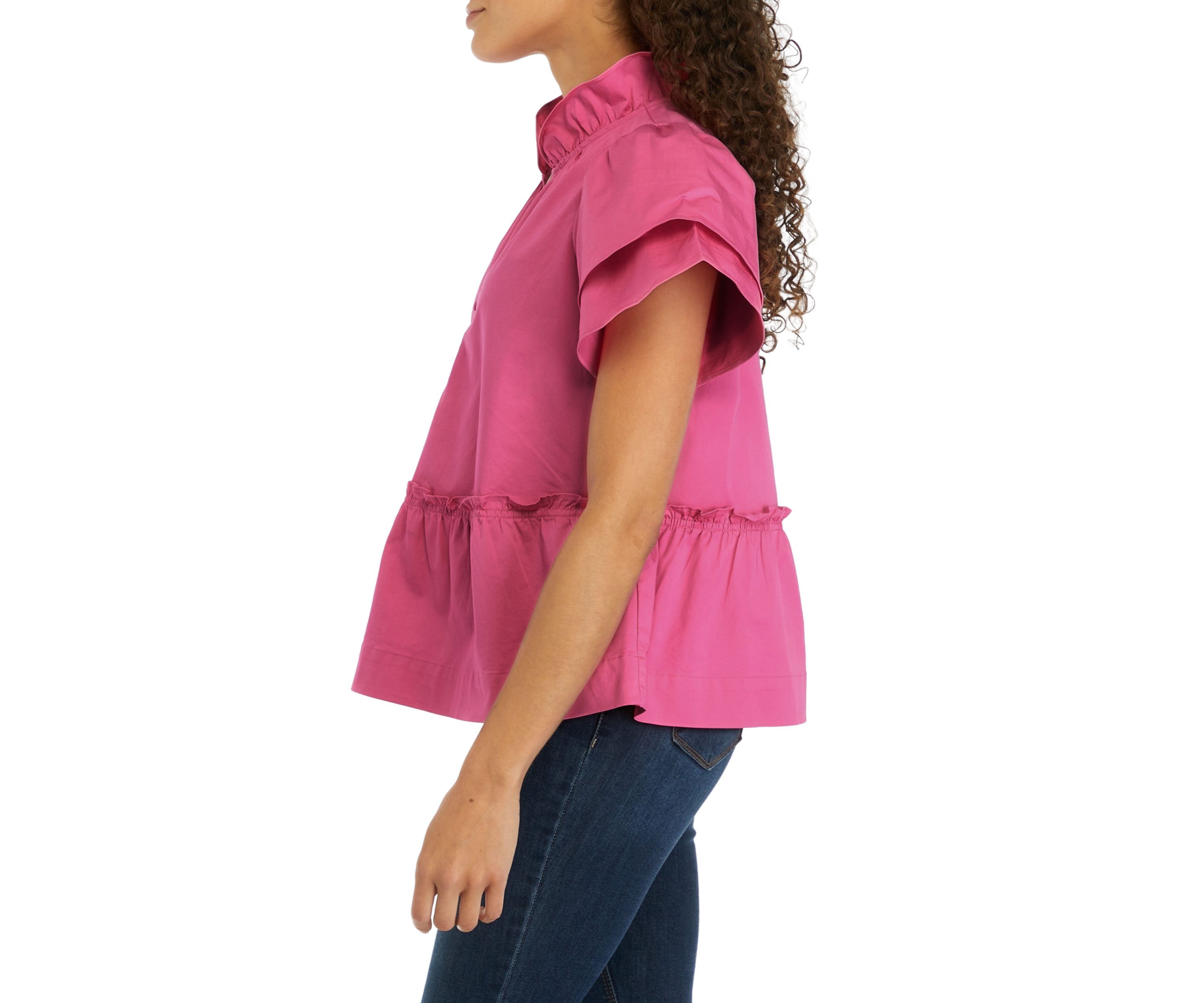 Petite Solid Flutter Sleeve Top