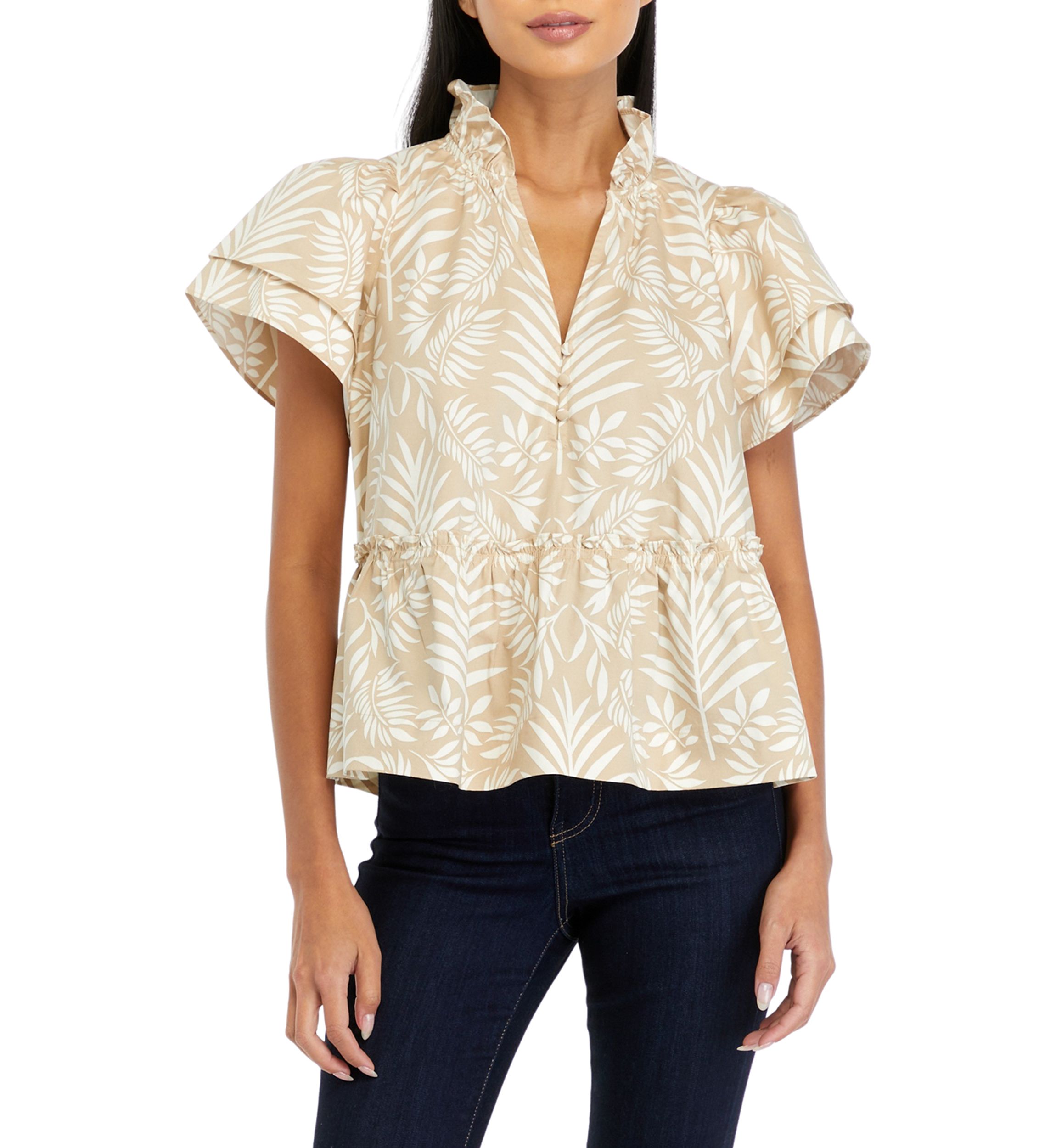 Petite Printed Flutter Sleeve Blouse