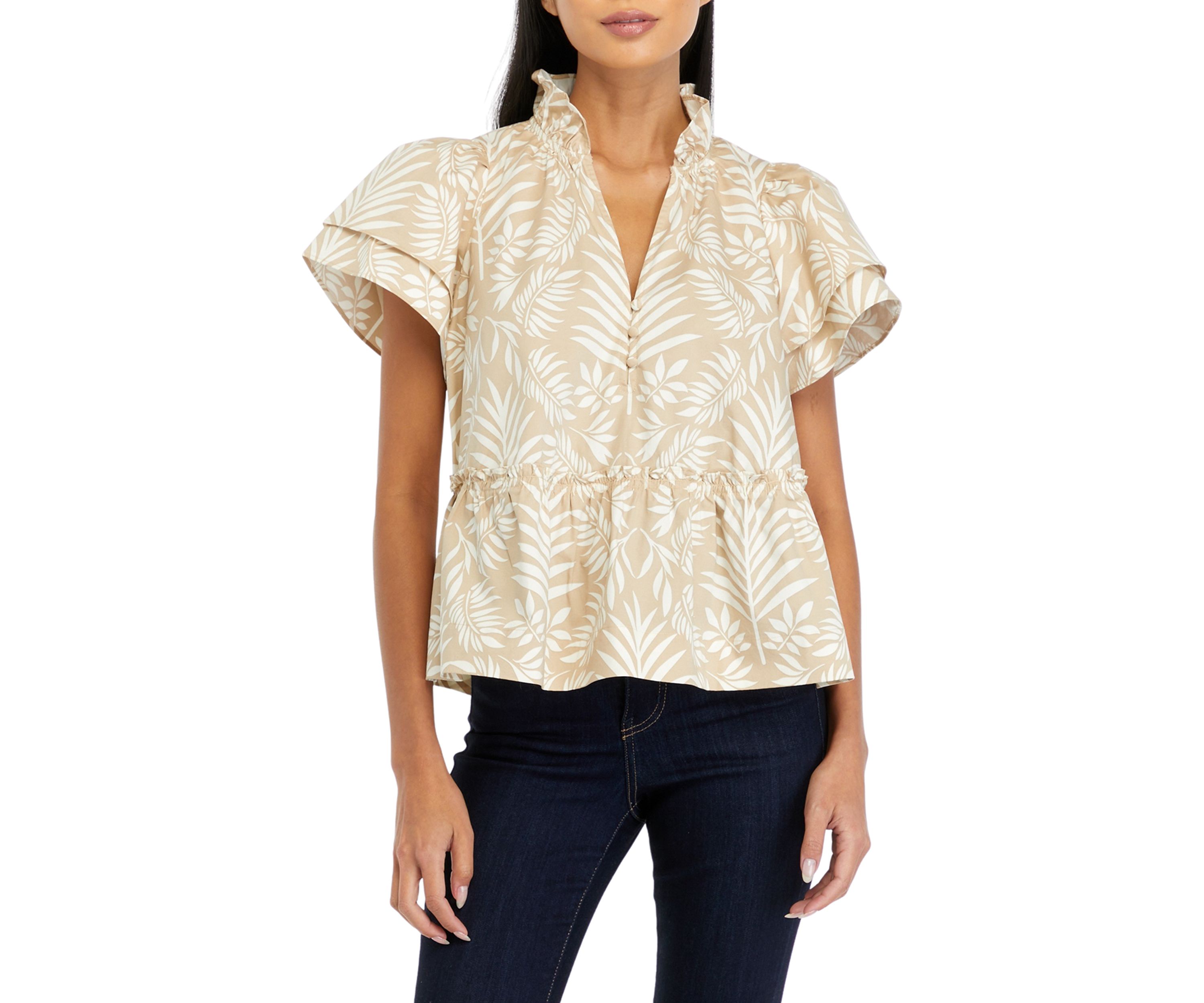 Petite Printed Flutter Sleeve Blouse