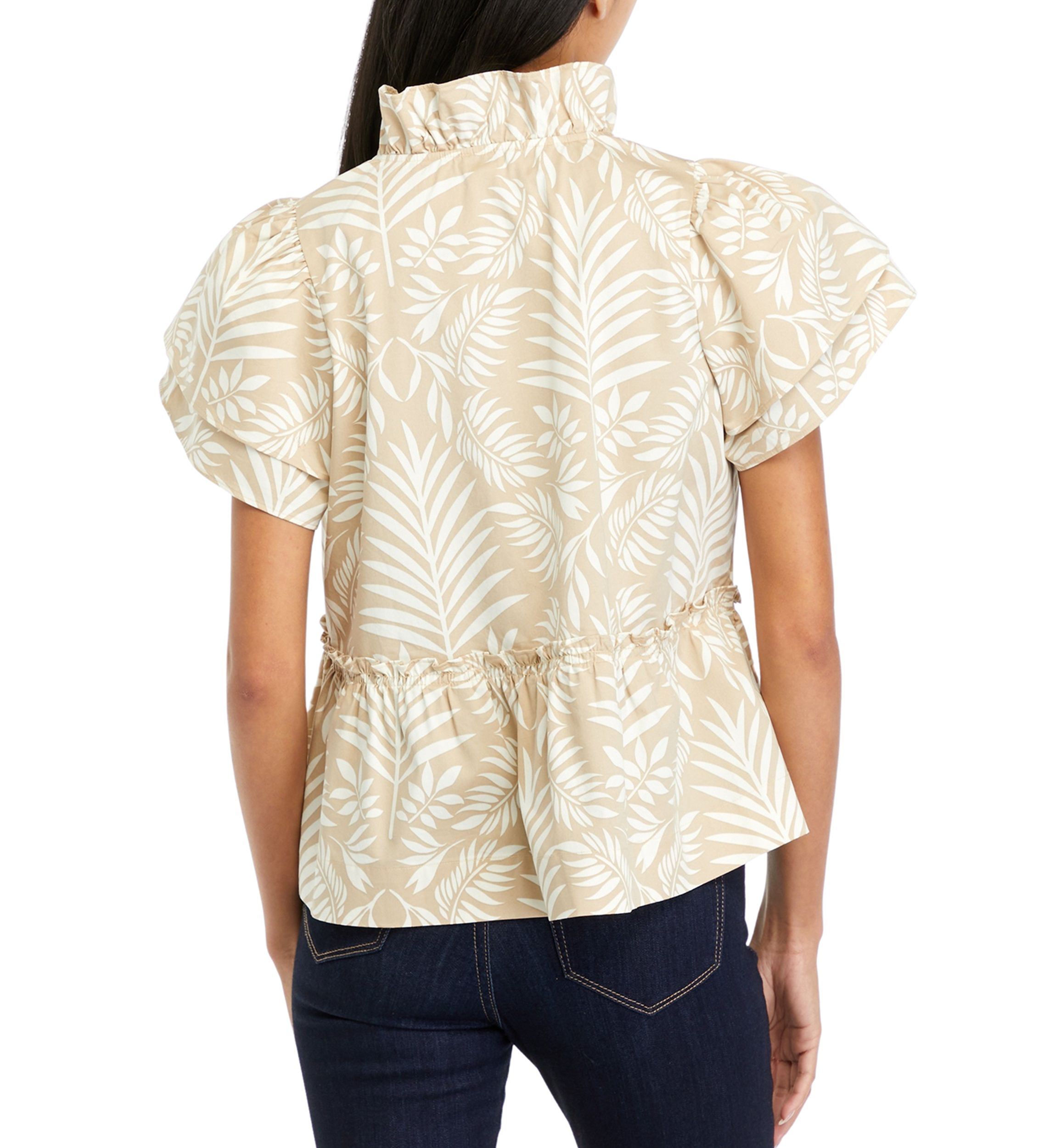 Petite Printed Flutter Sleeve Blouse
