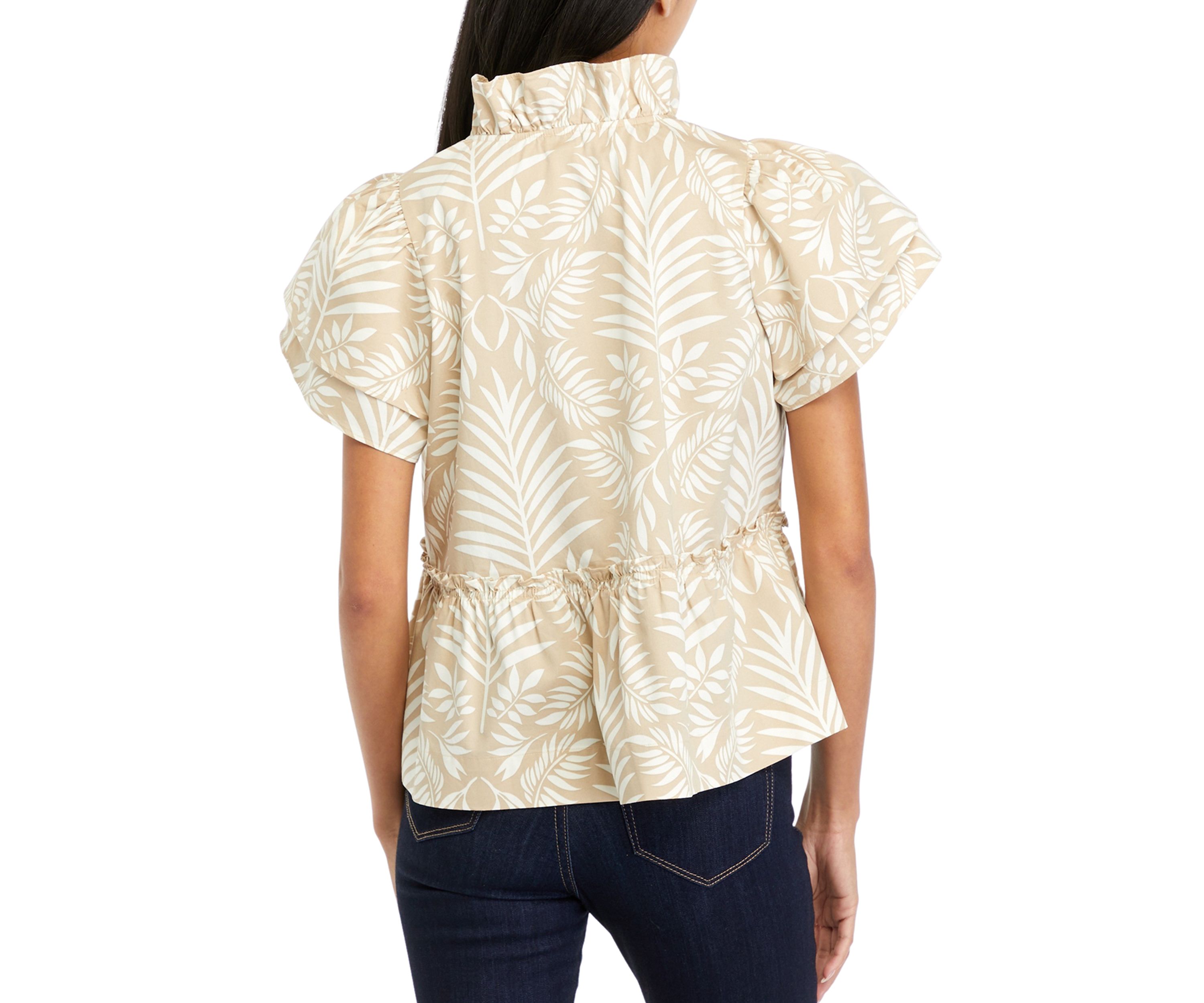 Petite Printed Flutter Sleeve Blouse