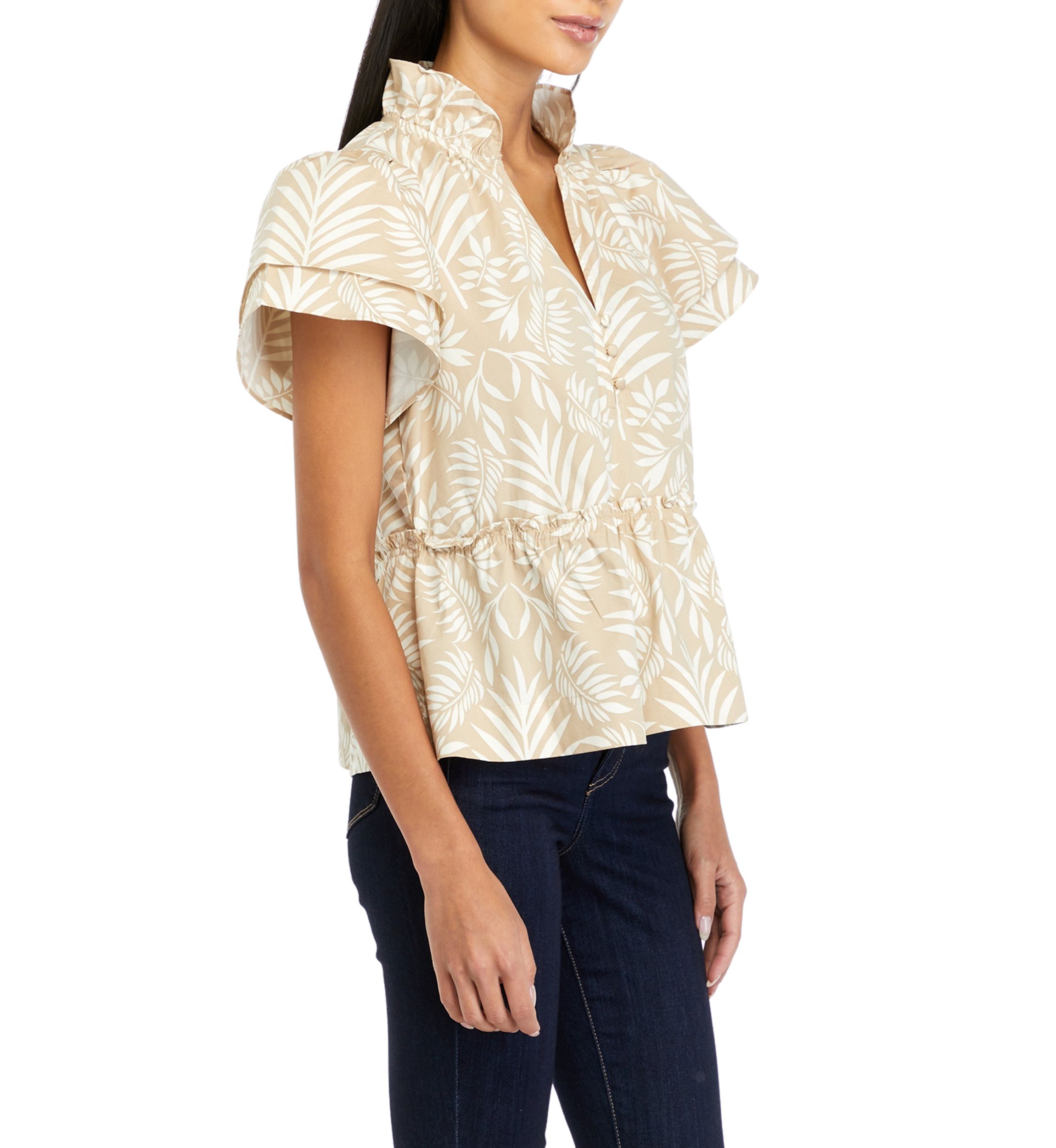 Petite Printed Flutter Sleeve Blouse
