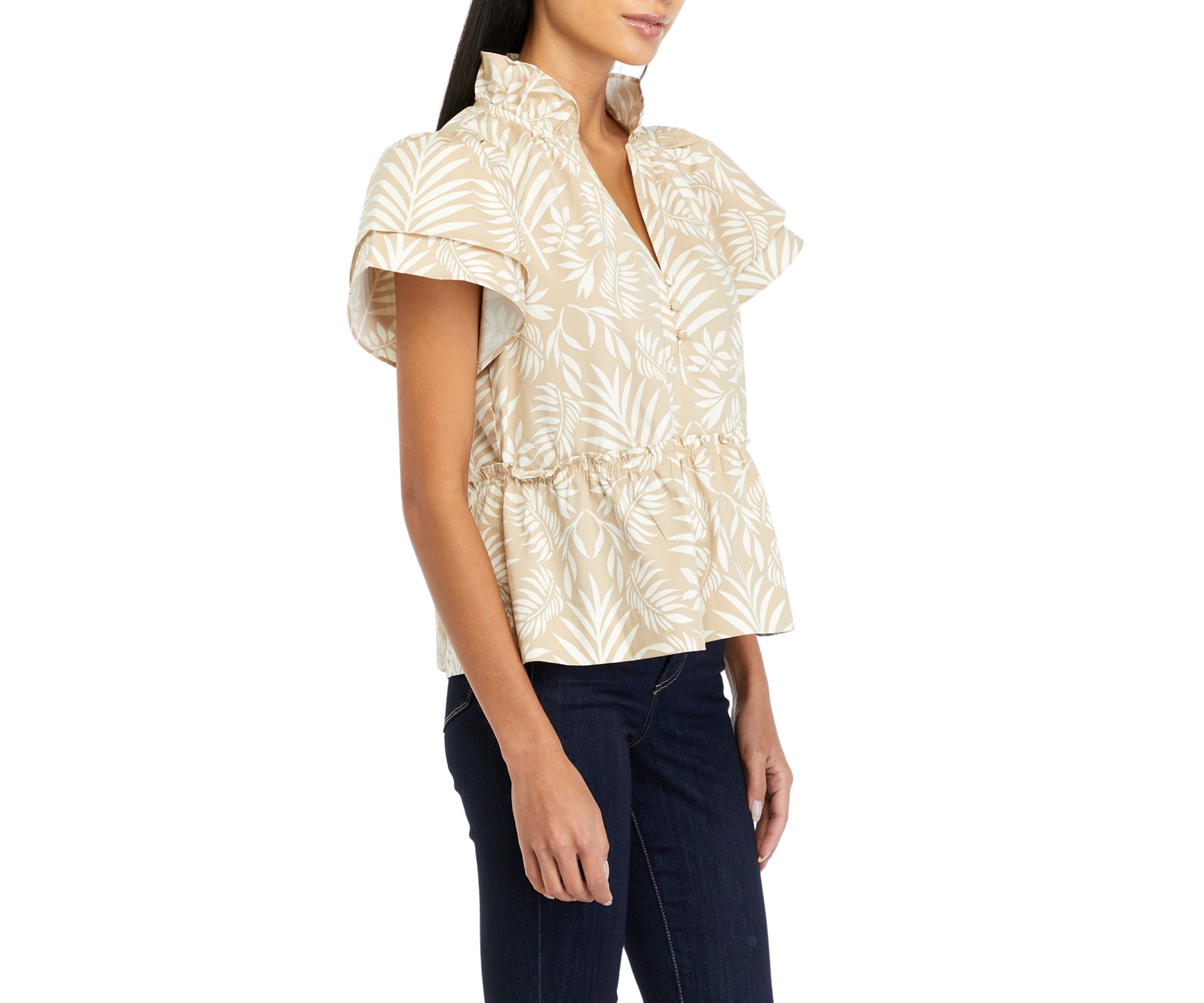 Petite Printed Flutter Sleeve Blouse
