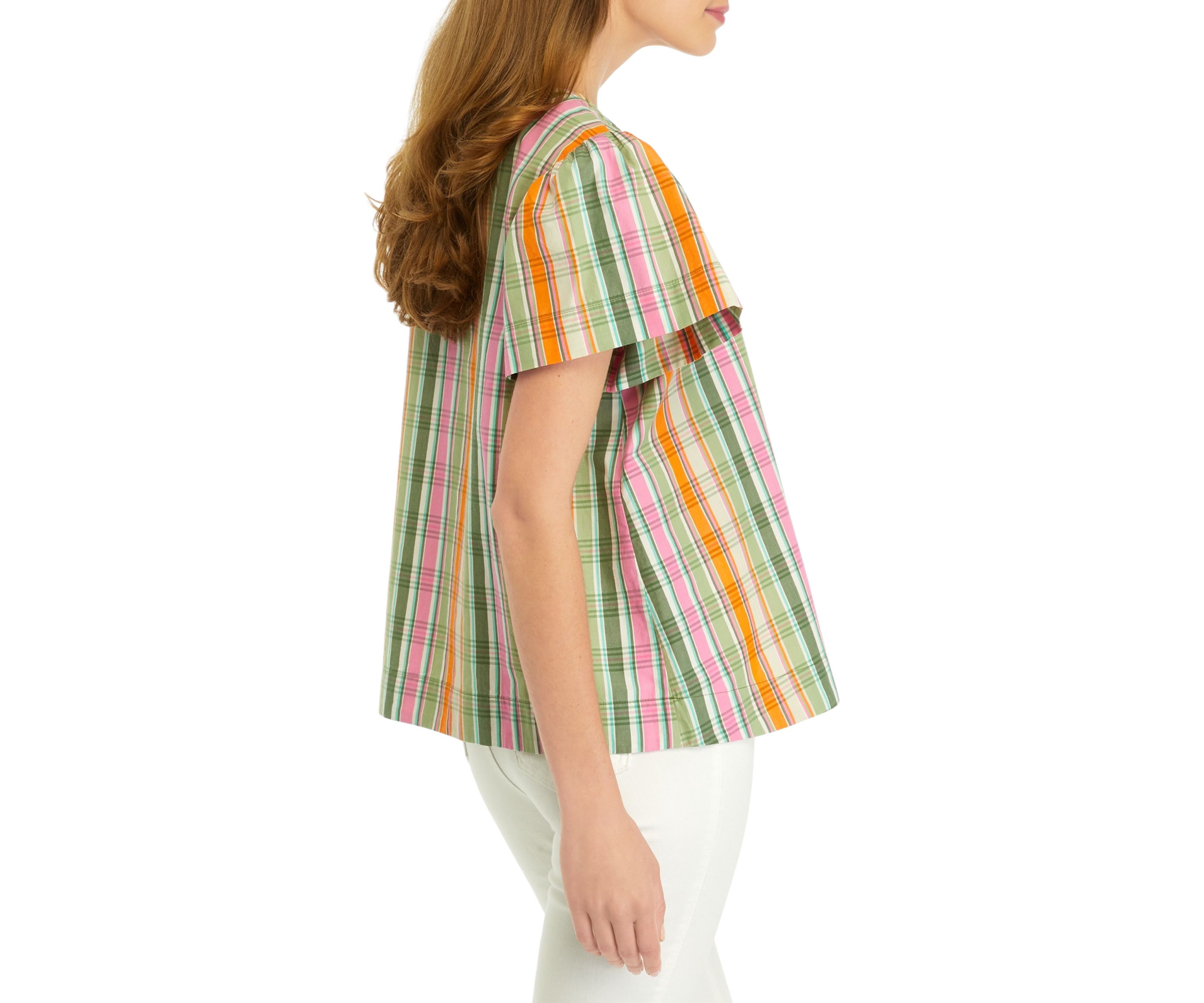 Petite Puff Sleeve Plaid Top