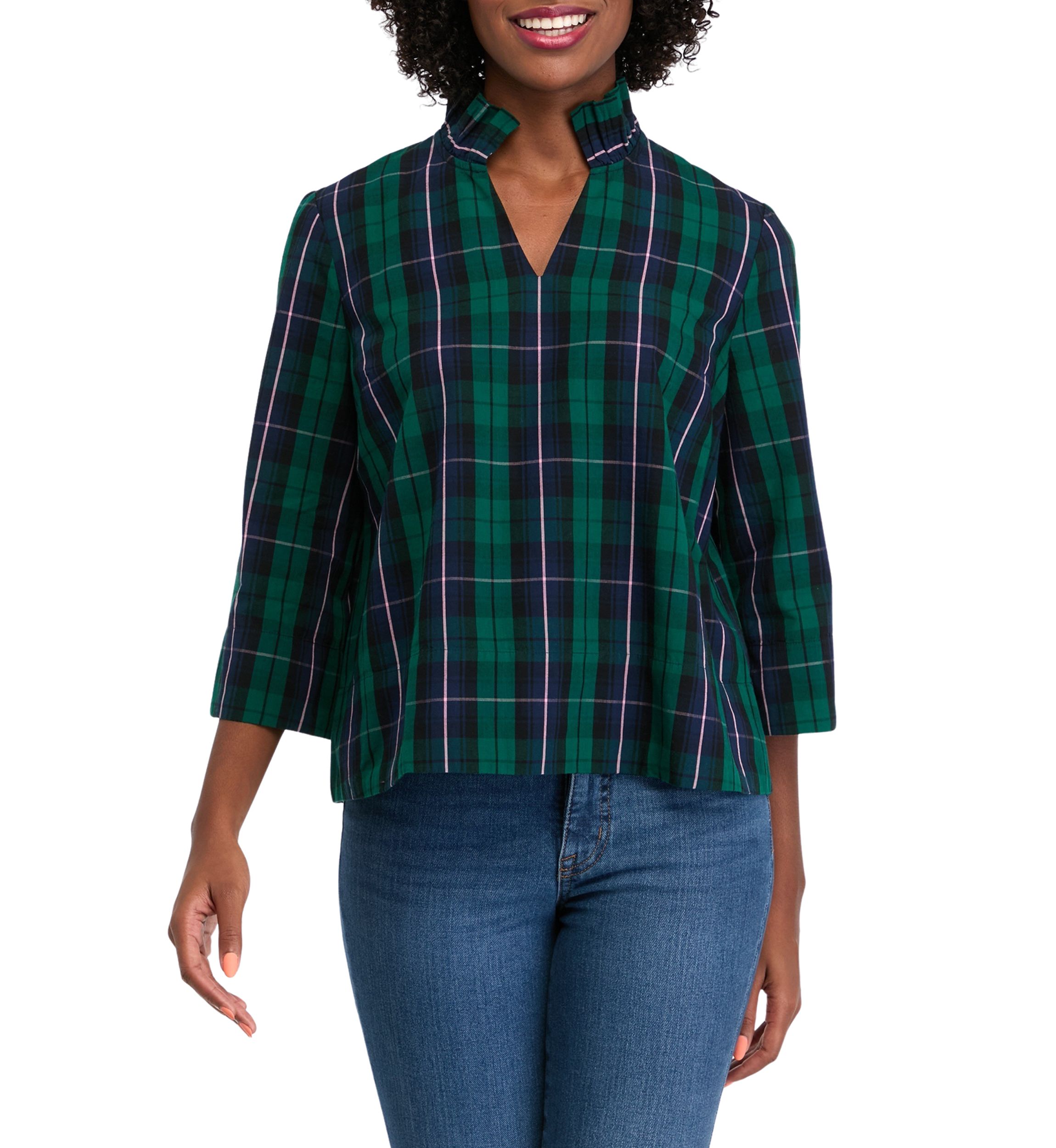 Petite Printed Split Neck Top