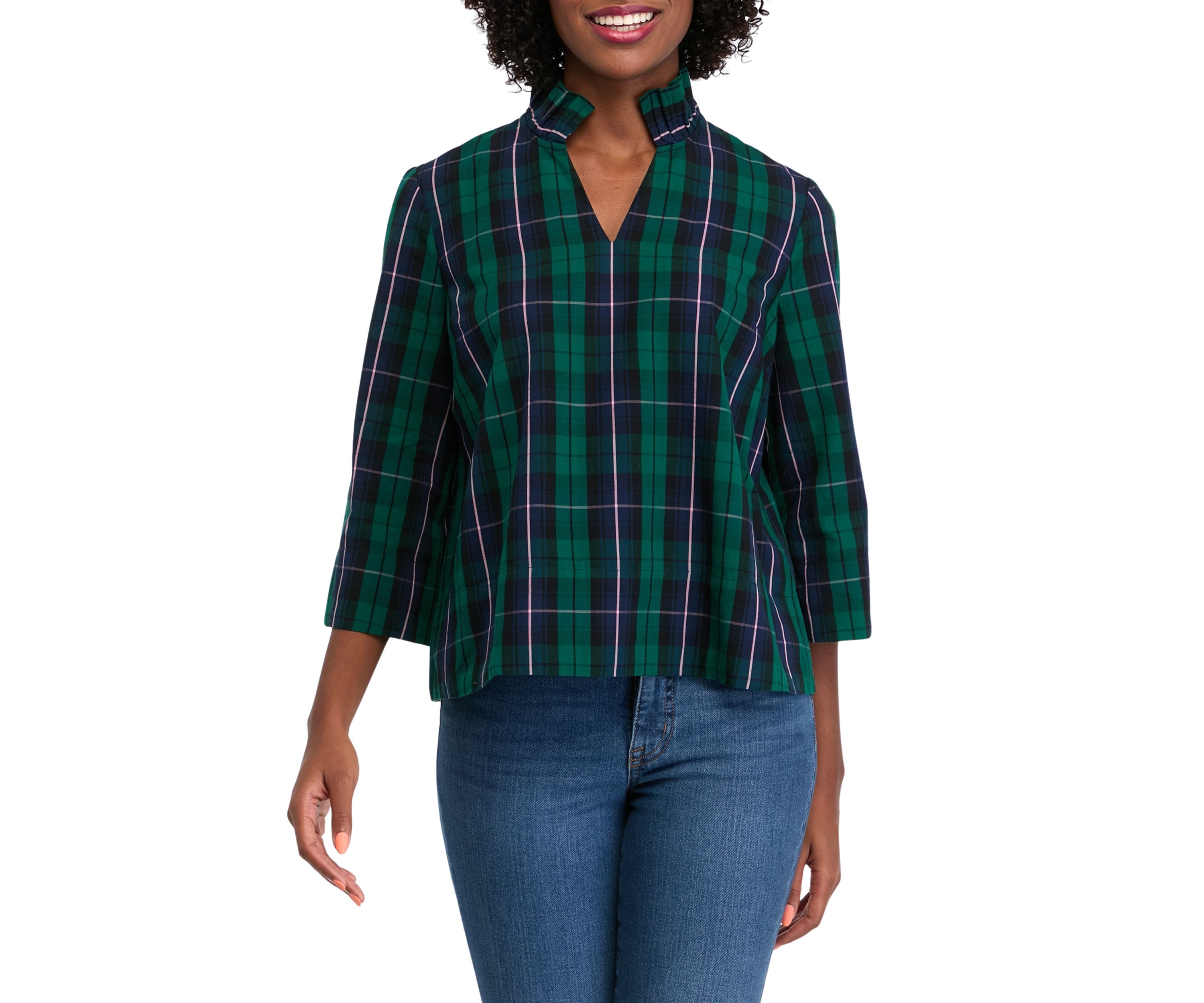 Petite Printed Split Neck Top