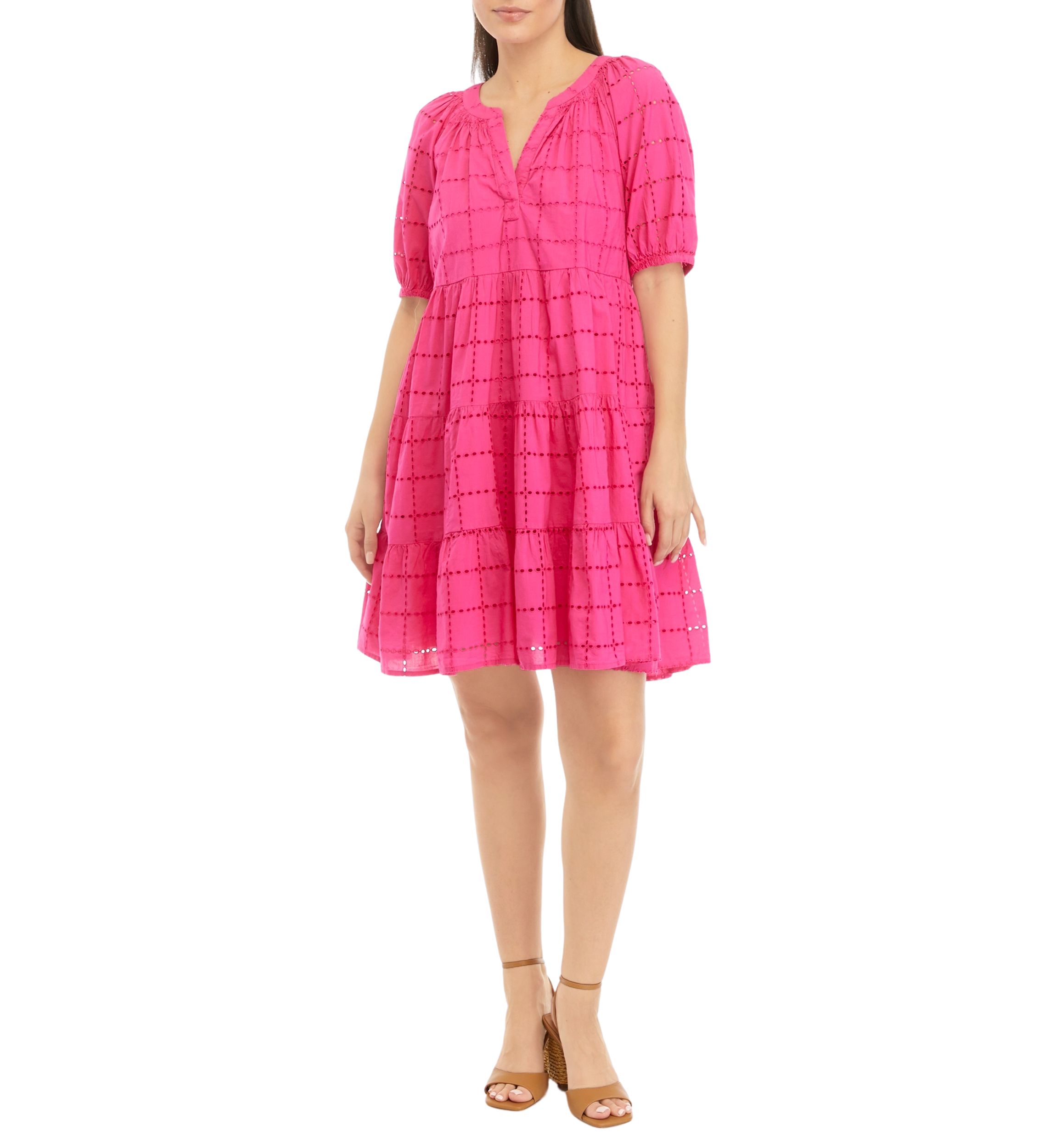 Petite Puff Sleeve Eyelet Peasant Dress