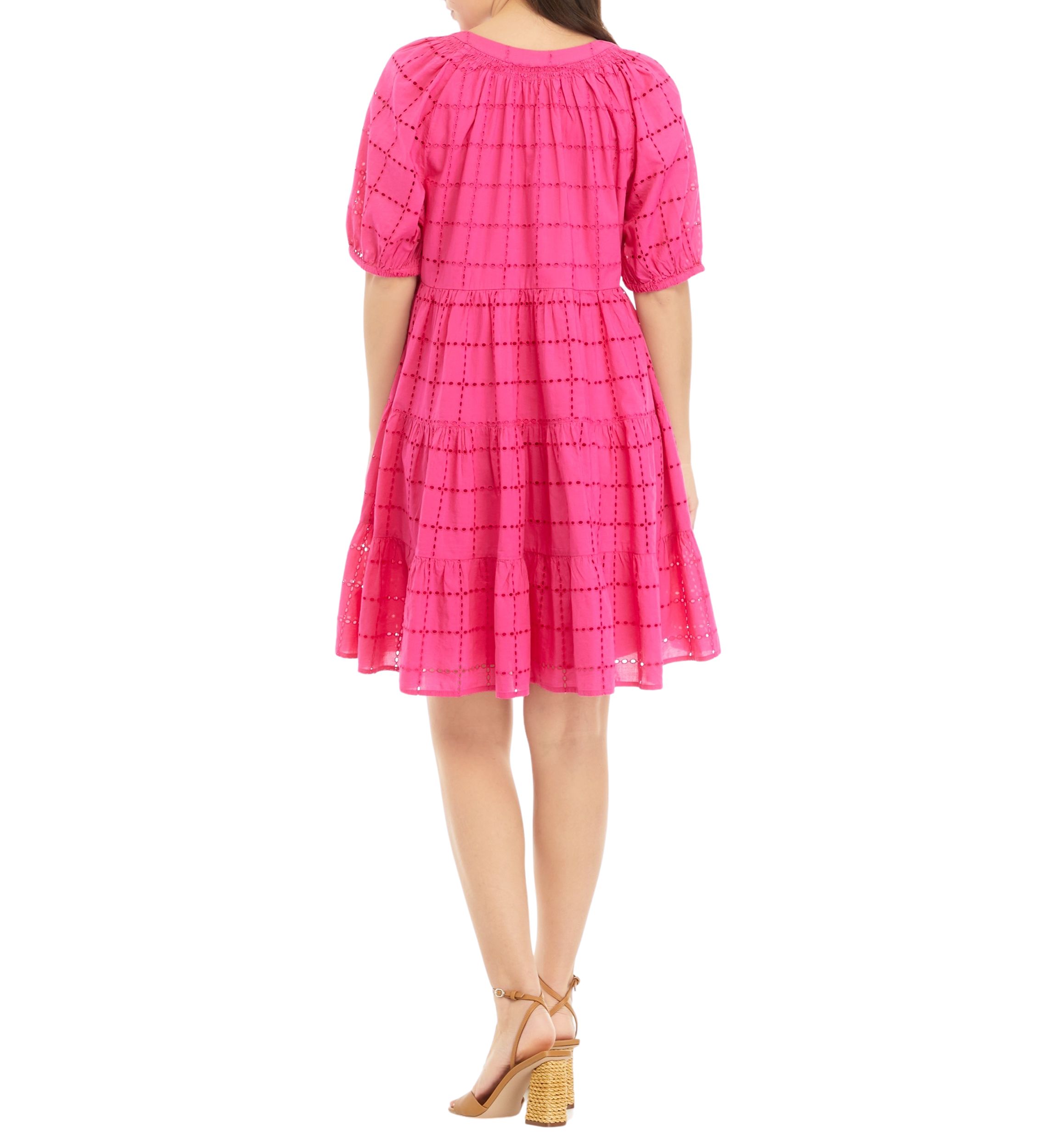 Petite Puff Sleeve Eyelet Peasant Dress