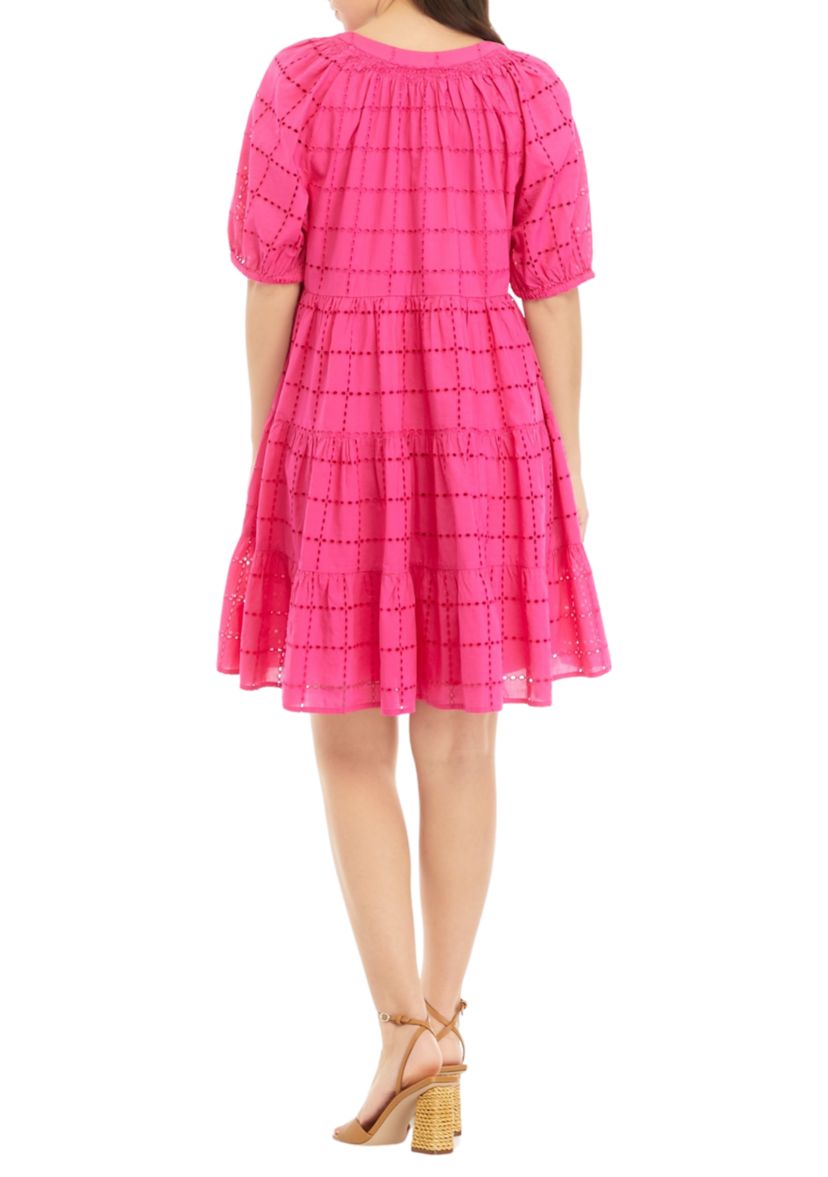 Petite Puff Sleeve Eyelet Peasant Dress