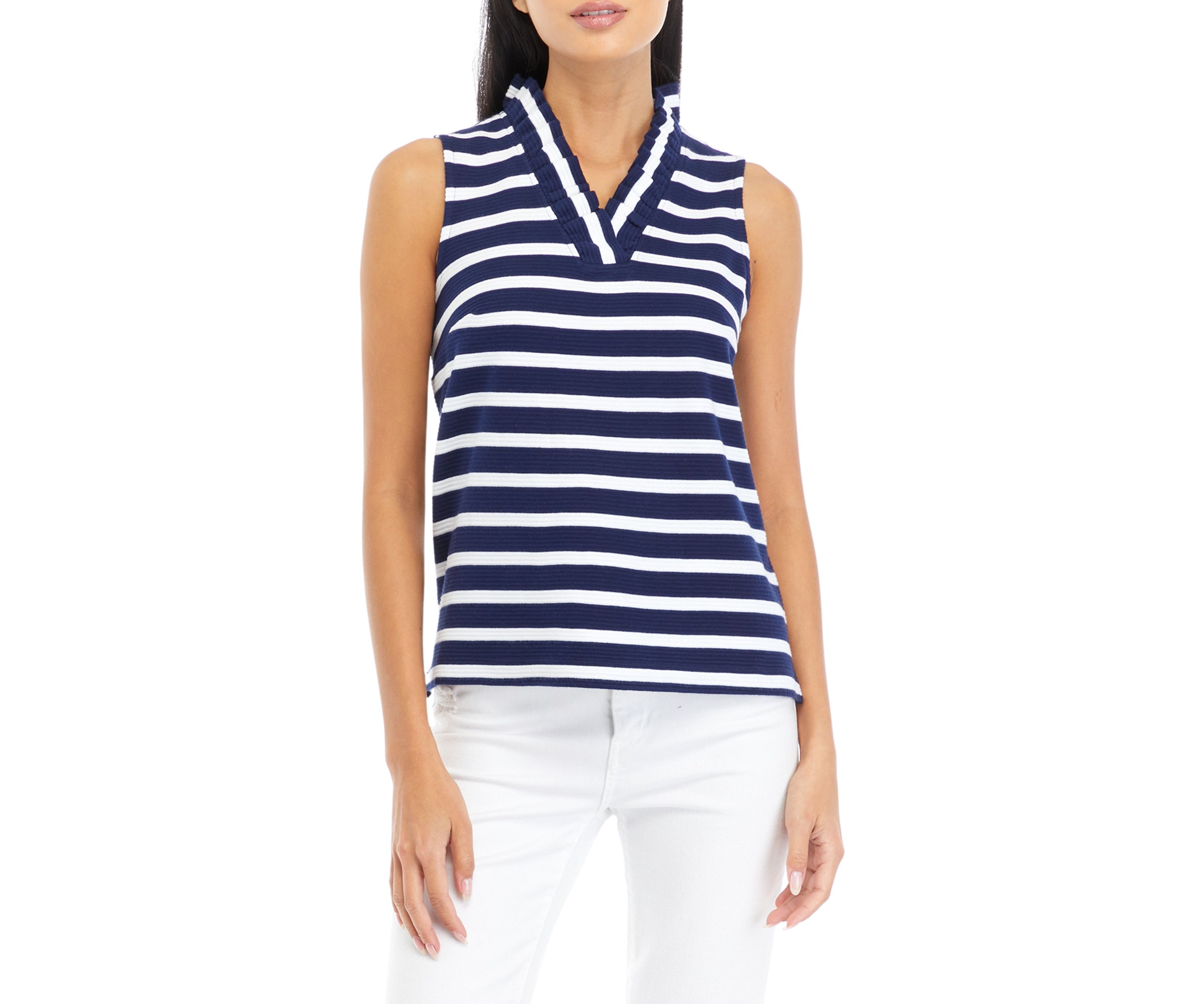 Petite Sleeveless Knit Ruffle Neck Top