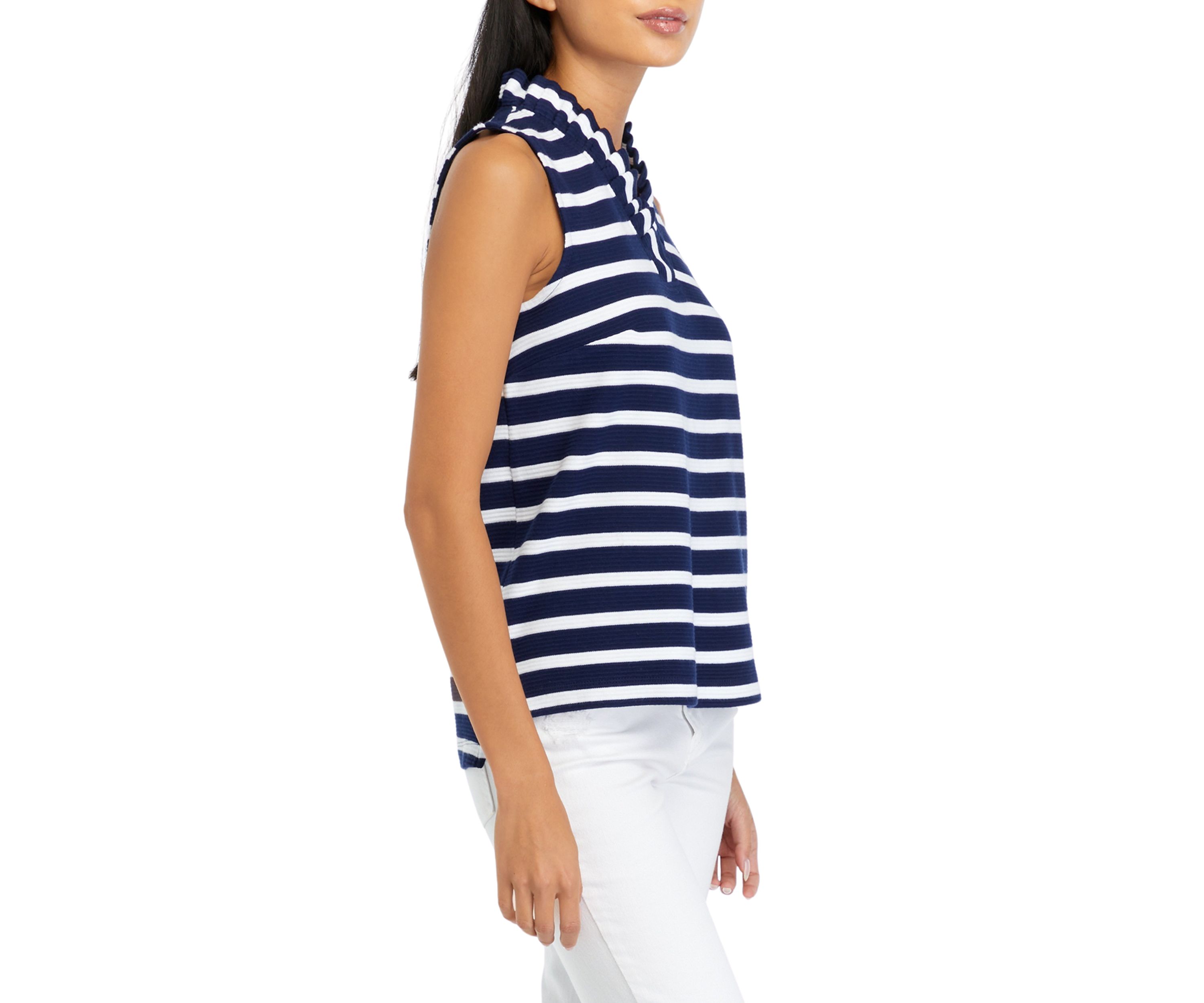 Petite Sleeveless Knit Ruffle Neck Top