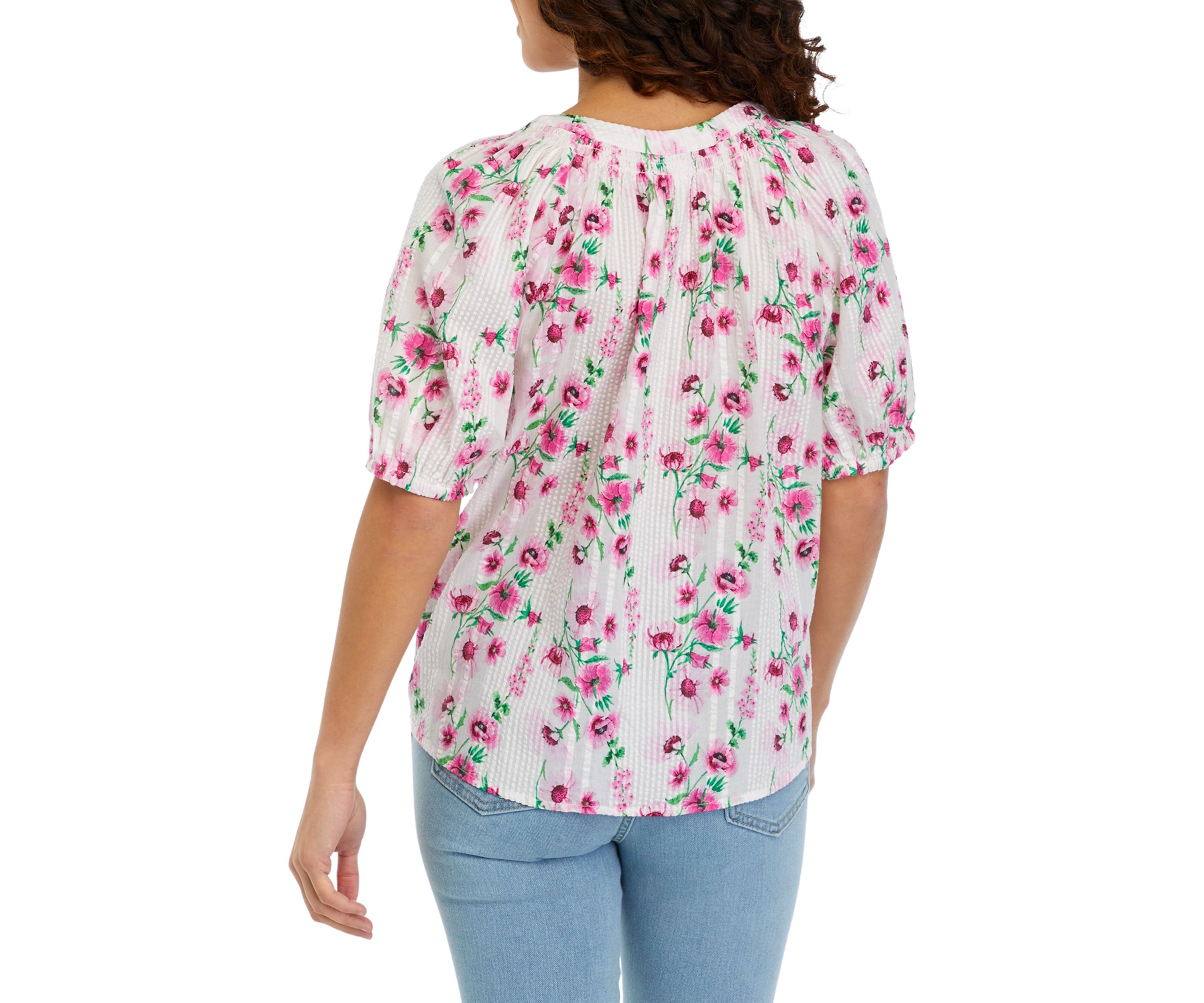 Petite Short Sleeve Printed Peasant Top