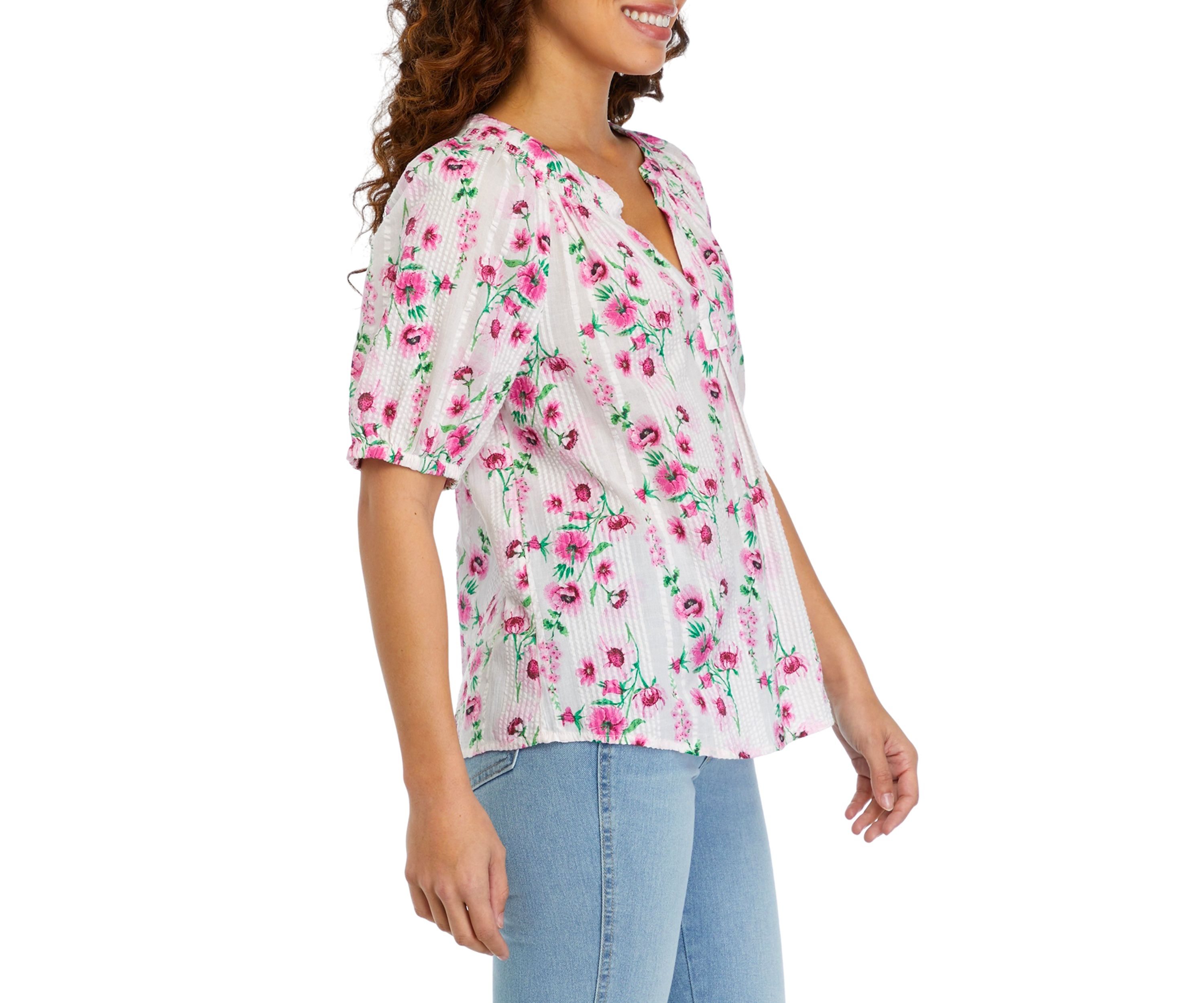 Petite Short Sleeve Printed Peasant Top