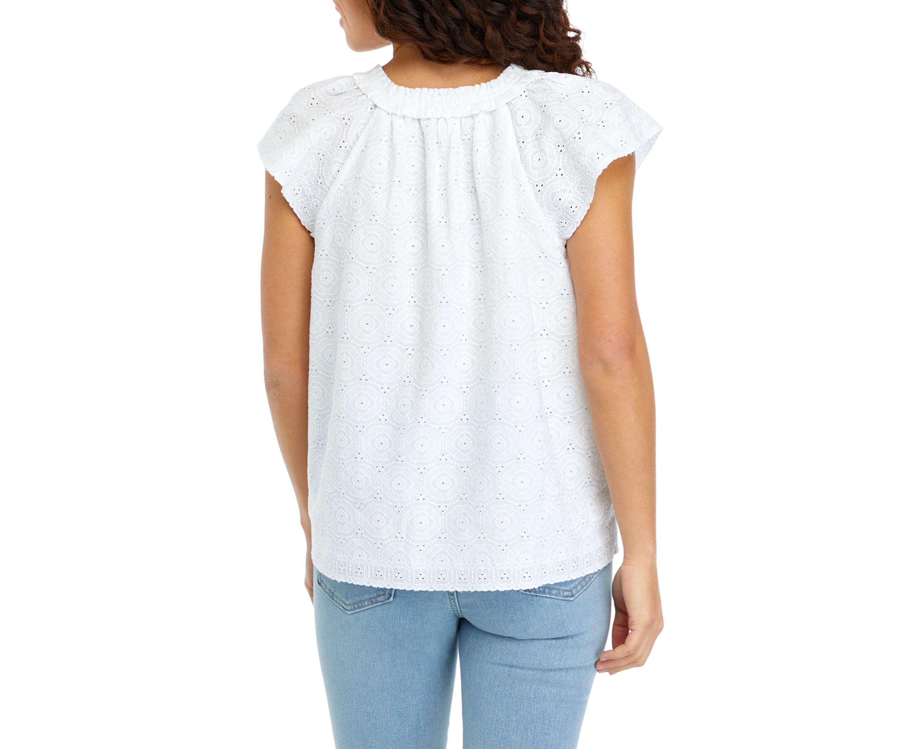 Petite Flutter Sleeve Eyelet Top