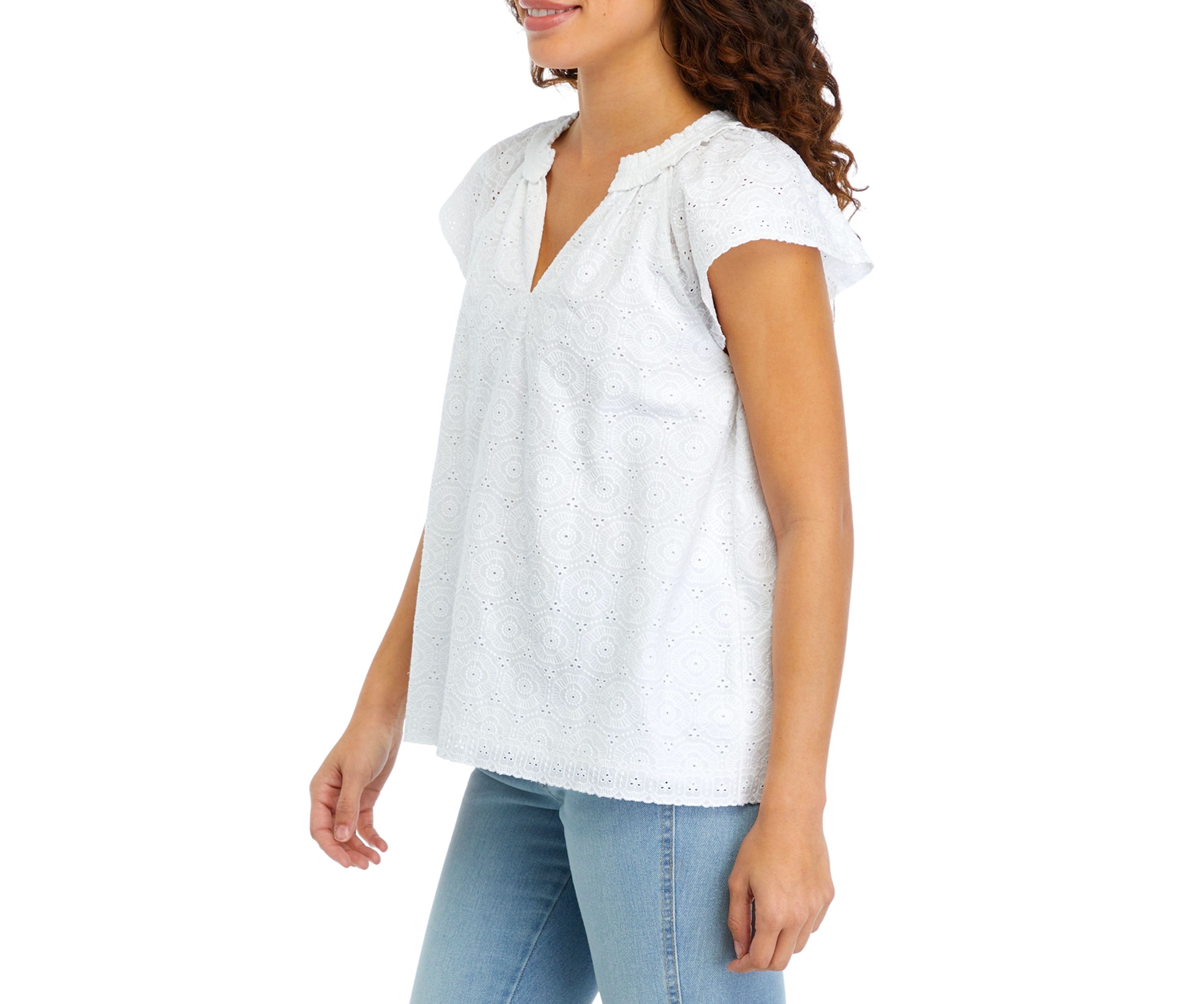 Petite Flutter Sleeve Eyelet Top
