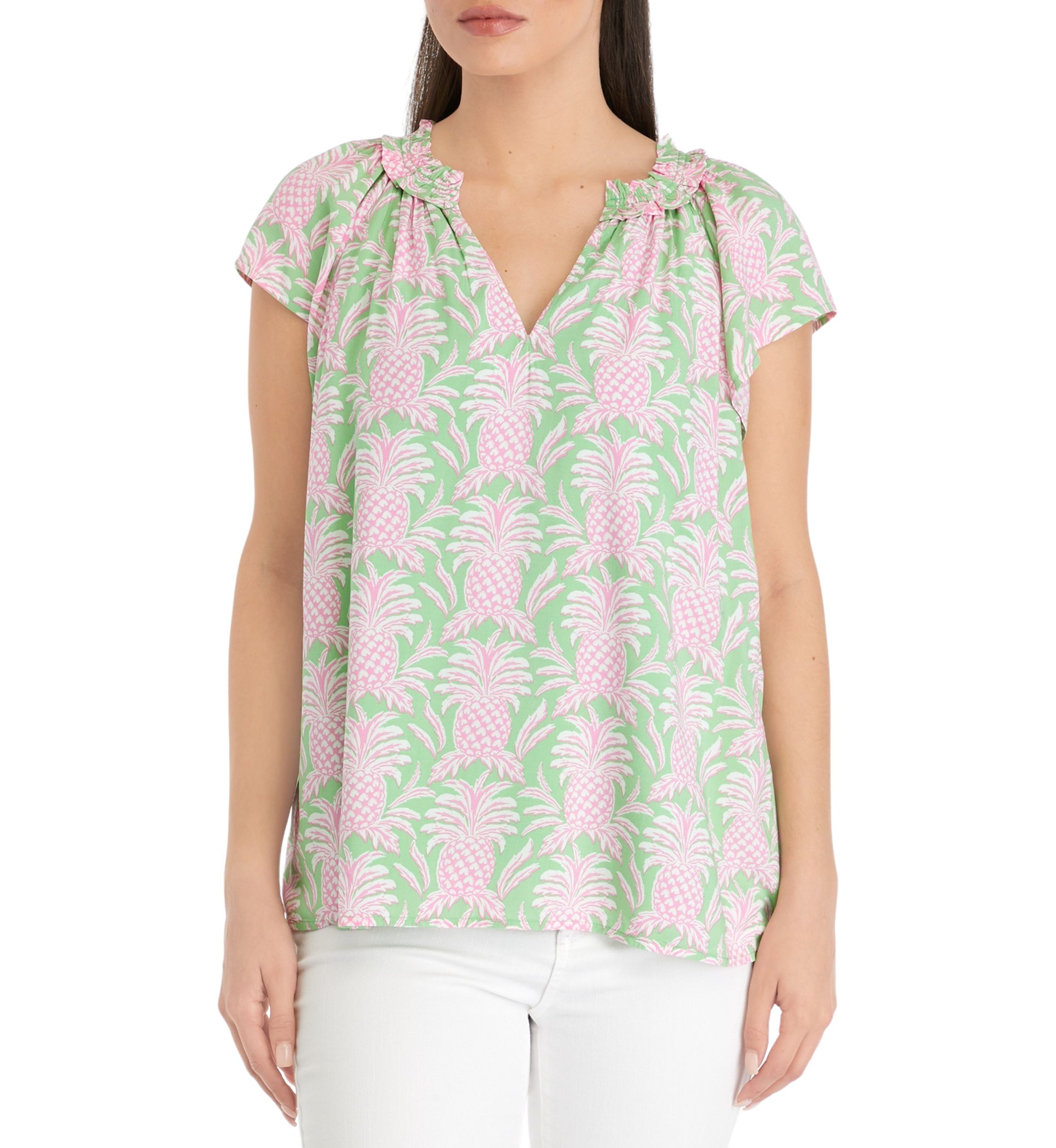 Petite Printed Eyelet Top