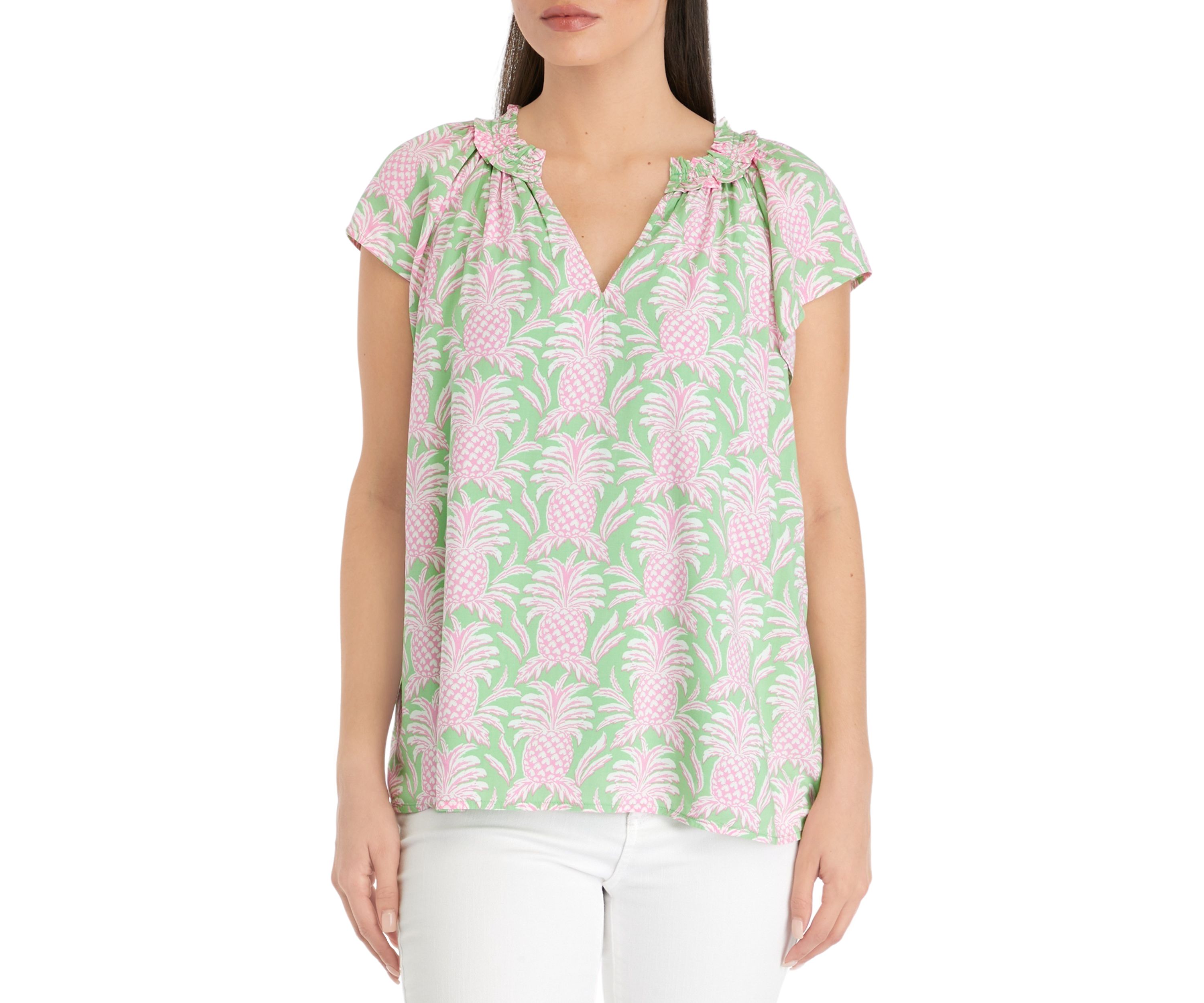 Petite Printed Eyelet Top