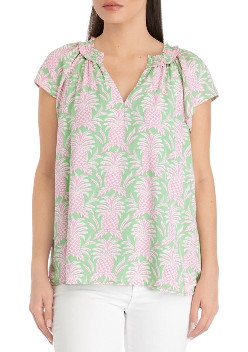 Petite Printed Eyelet Top