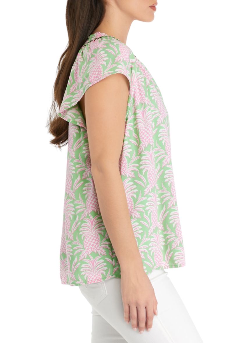 Petite Printed Eyelet Top