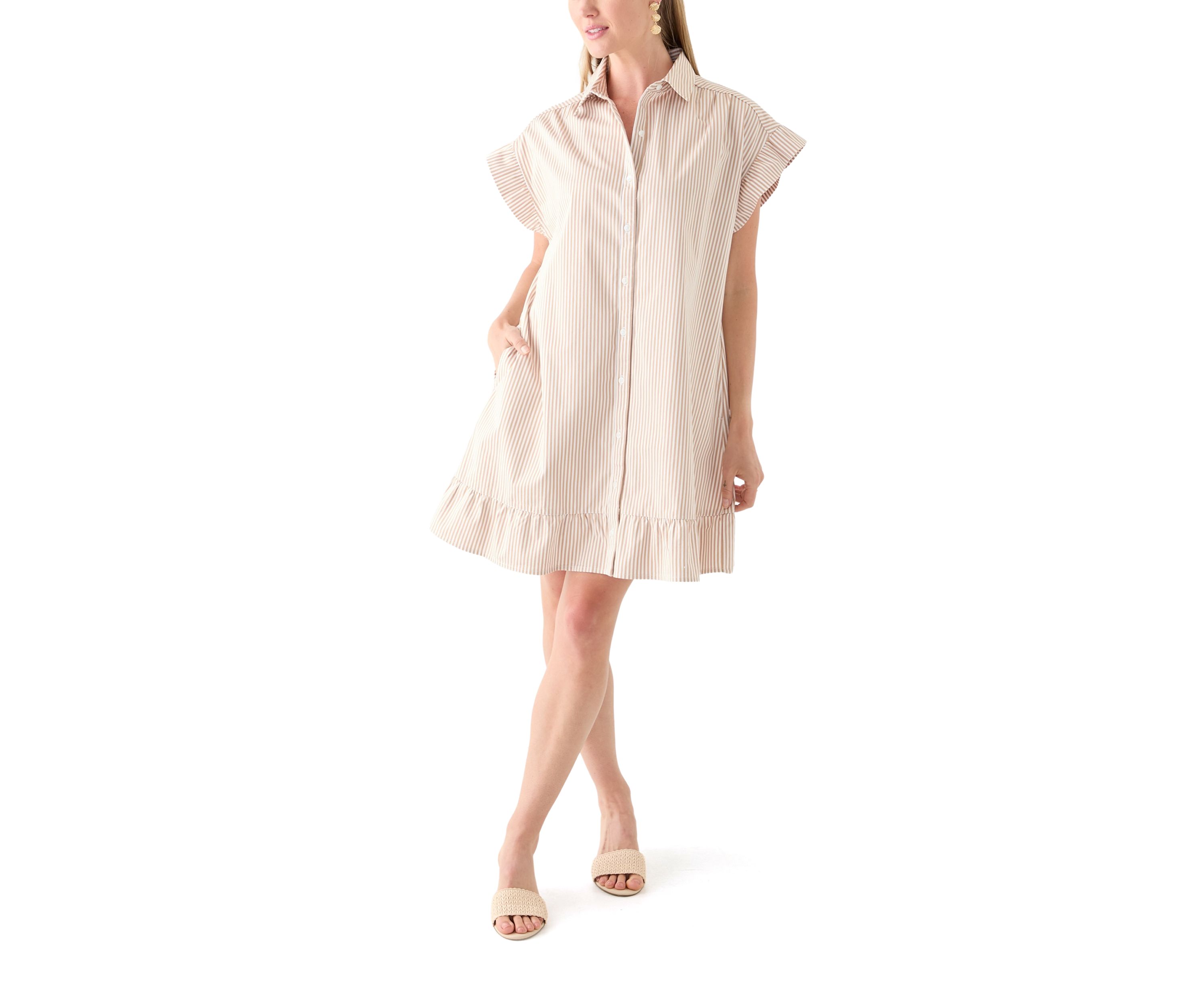 Petite Short Sleeve Peplum Yarn Dye Dress