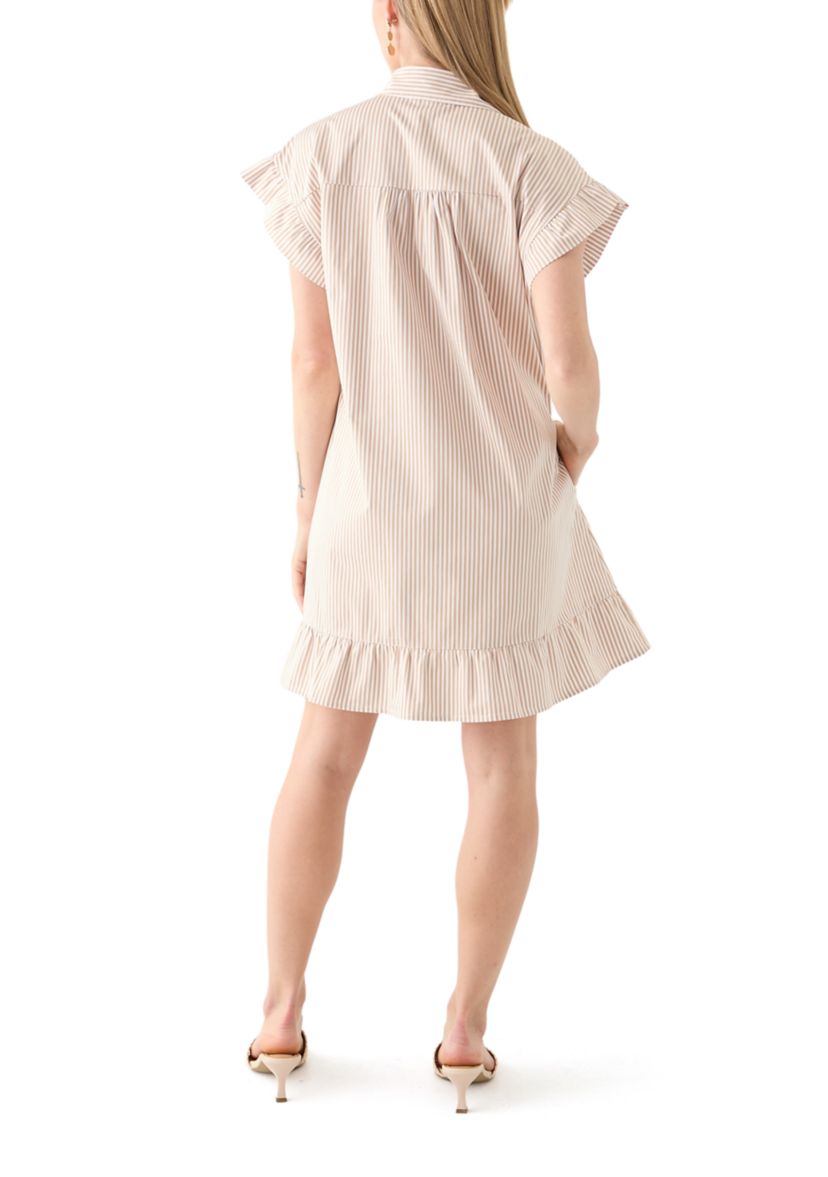 Petite Short Sleeve Peplum Yarn Dye Dress