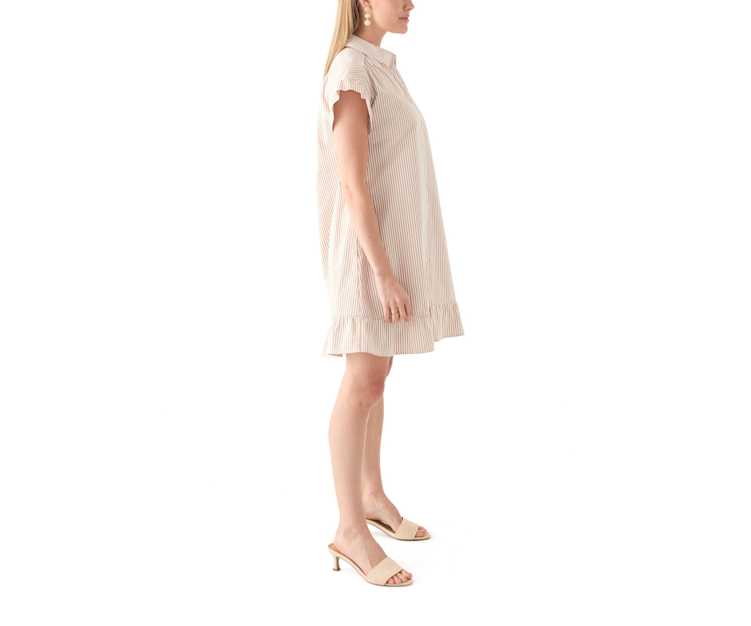 Petite Short Sleeve Peplum Yarn Dye Dress