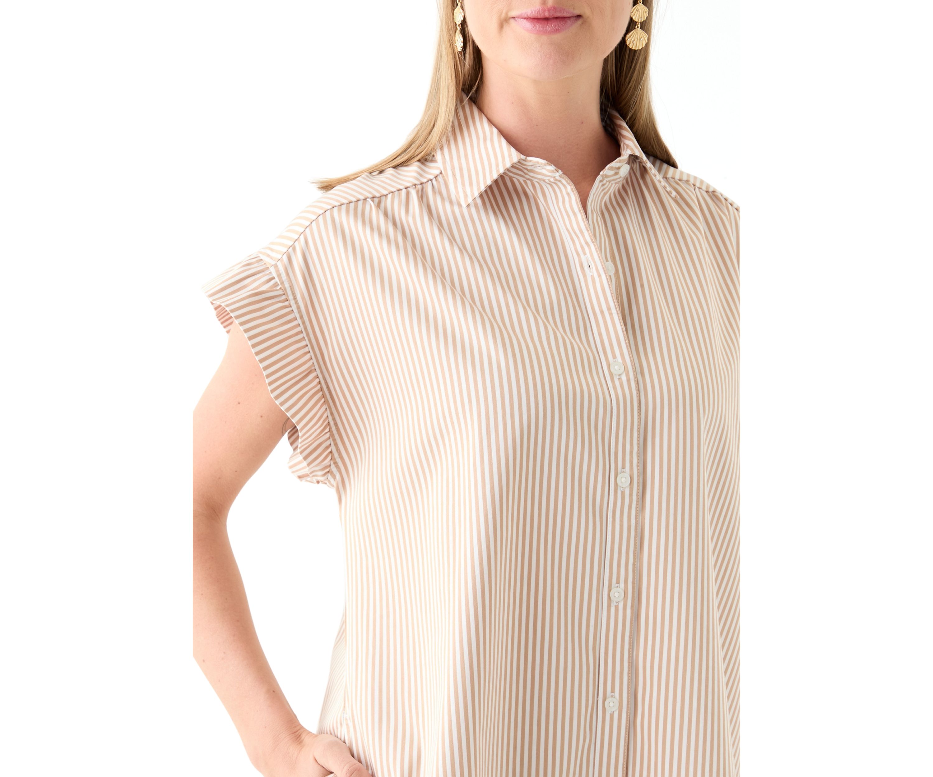 Petite Short Sleeve Peplum Yarn Dye Dress
