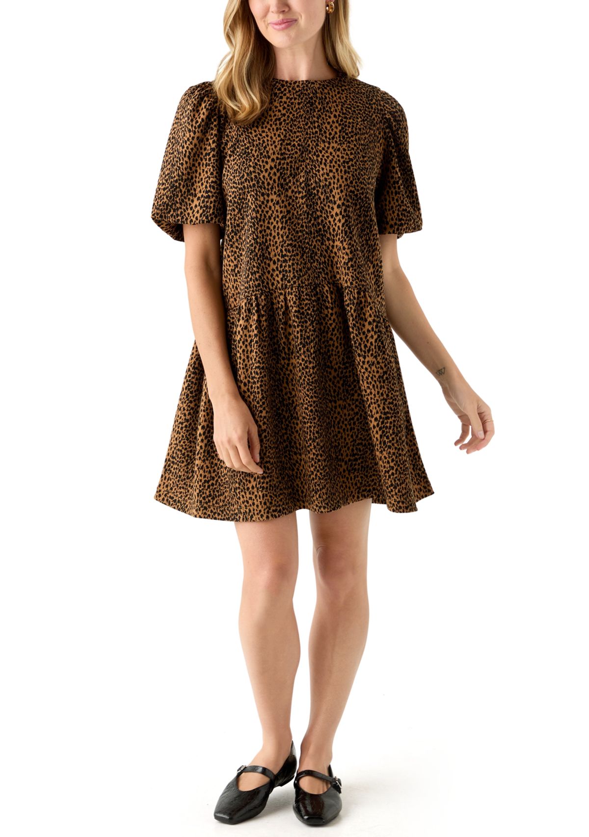 Petite Balloon Sleeve Printed Jacquard Dress