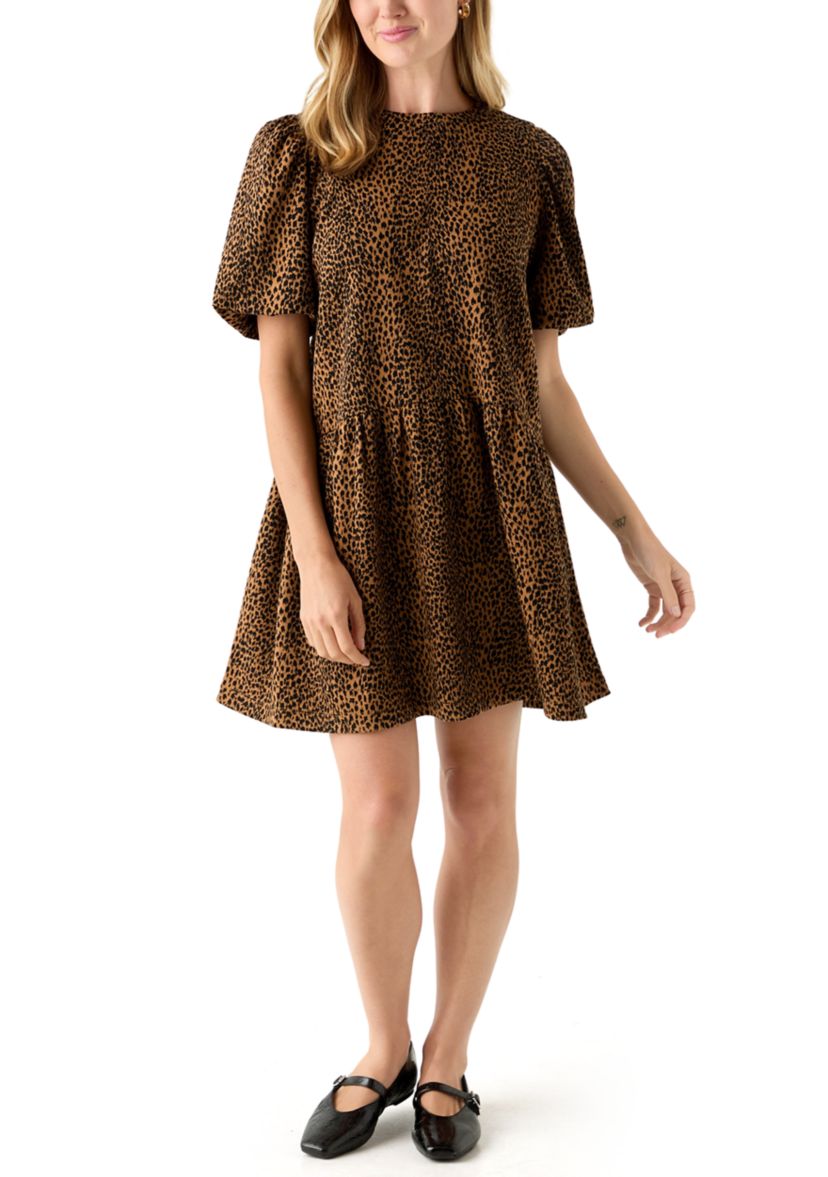 Petite Balloon Sleeve Printed Jacquard Dress