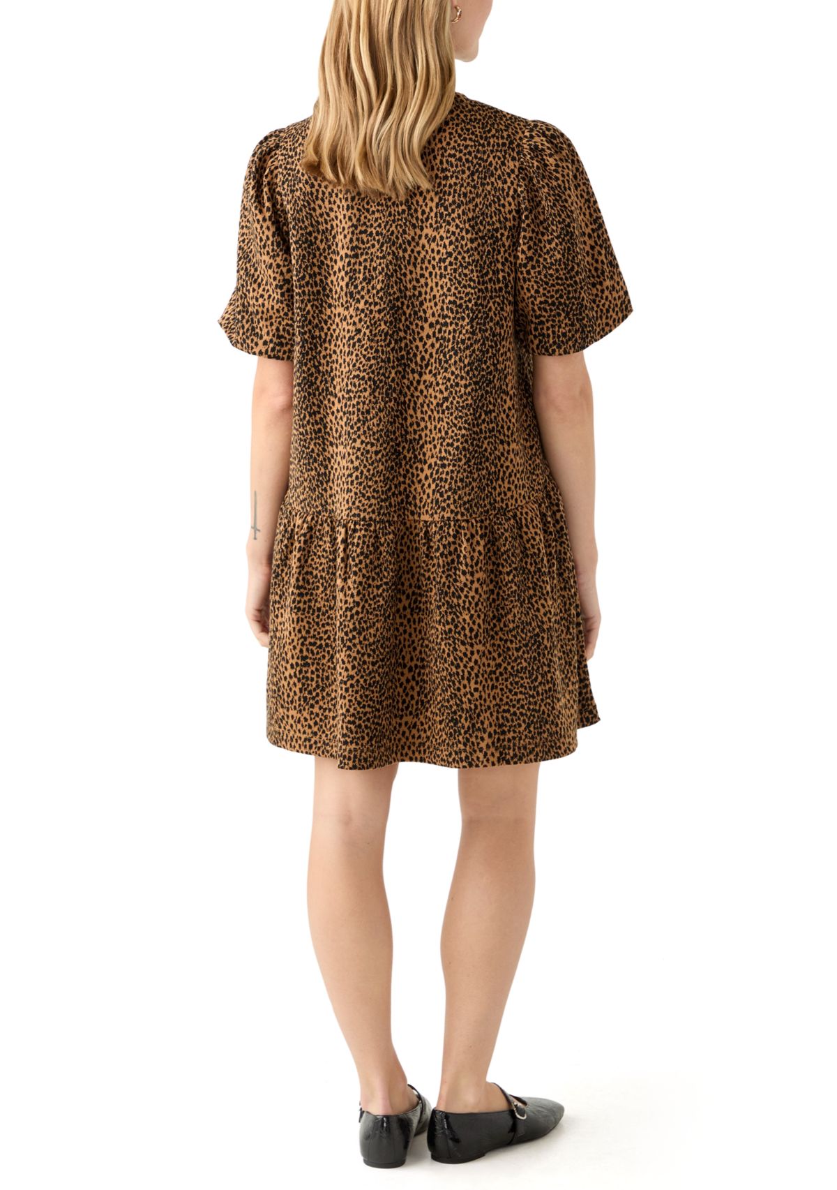 Petite Balloon Sleeve Printed Jacquard Dress