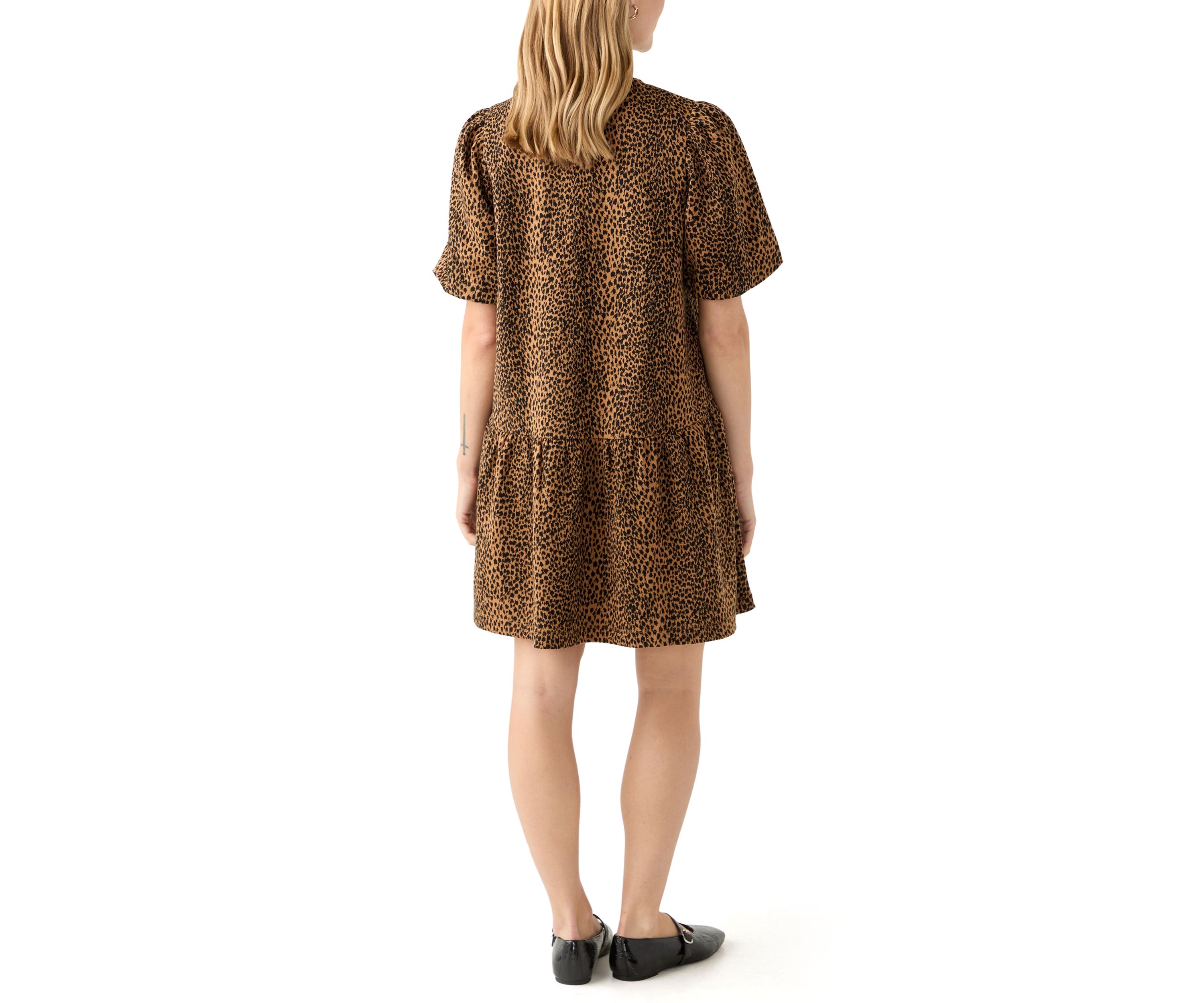 Petite Balloon Sleeve Printed Jacquard Dress