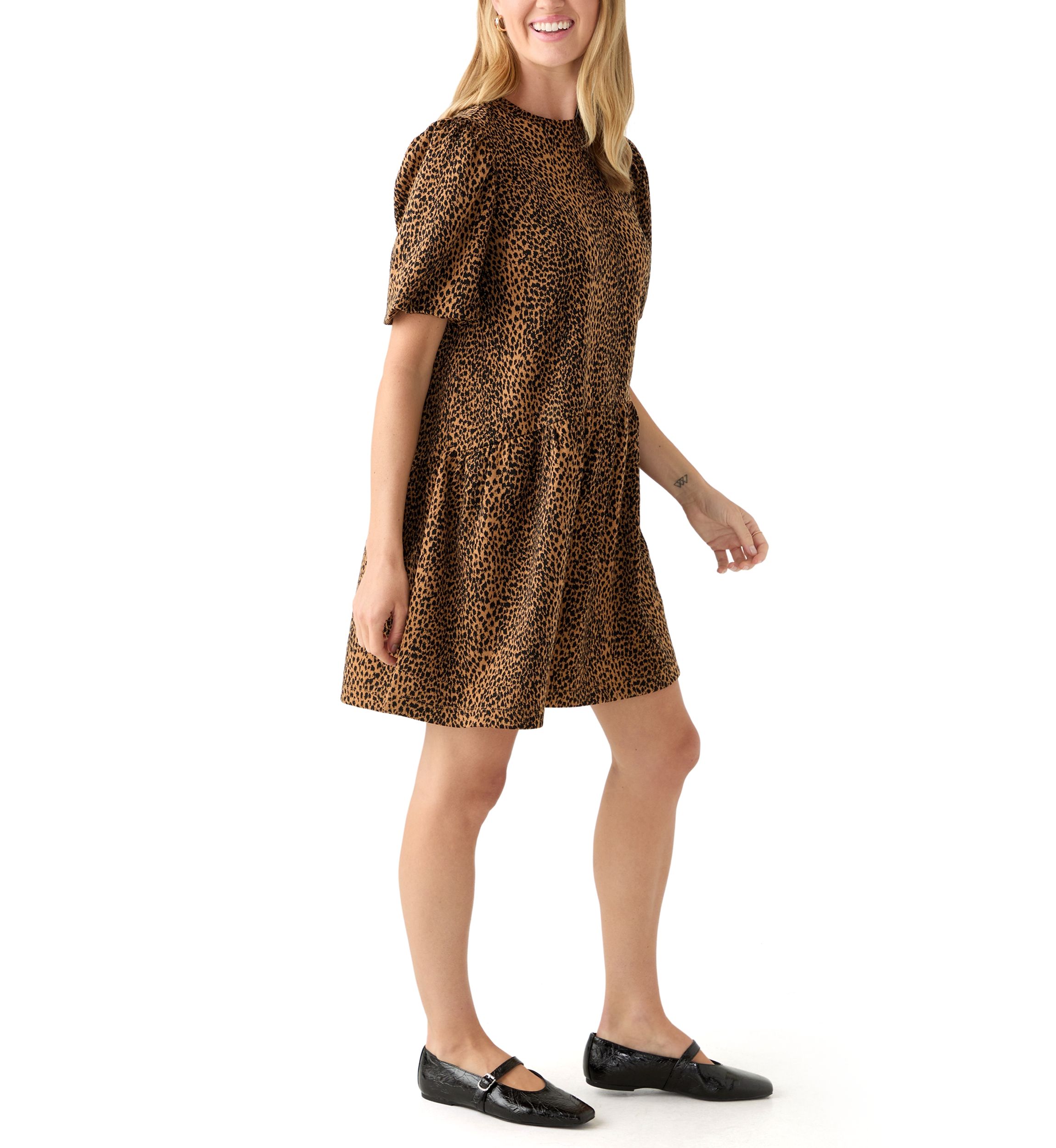 Petite Balloon Sleeve Printed Jacquard Dress