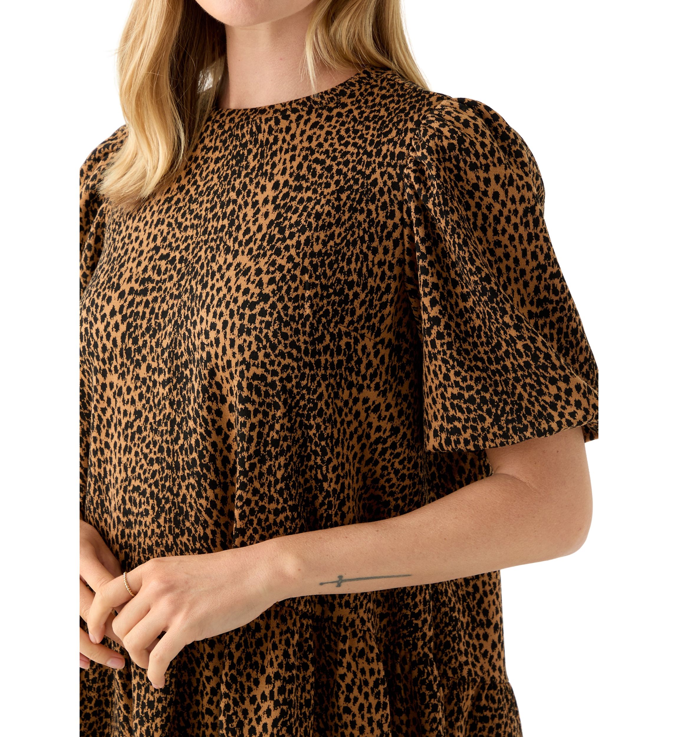 Petite Balloon Sleeve Printed Jacquard Dress