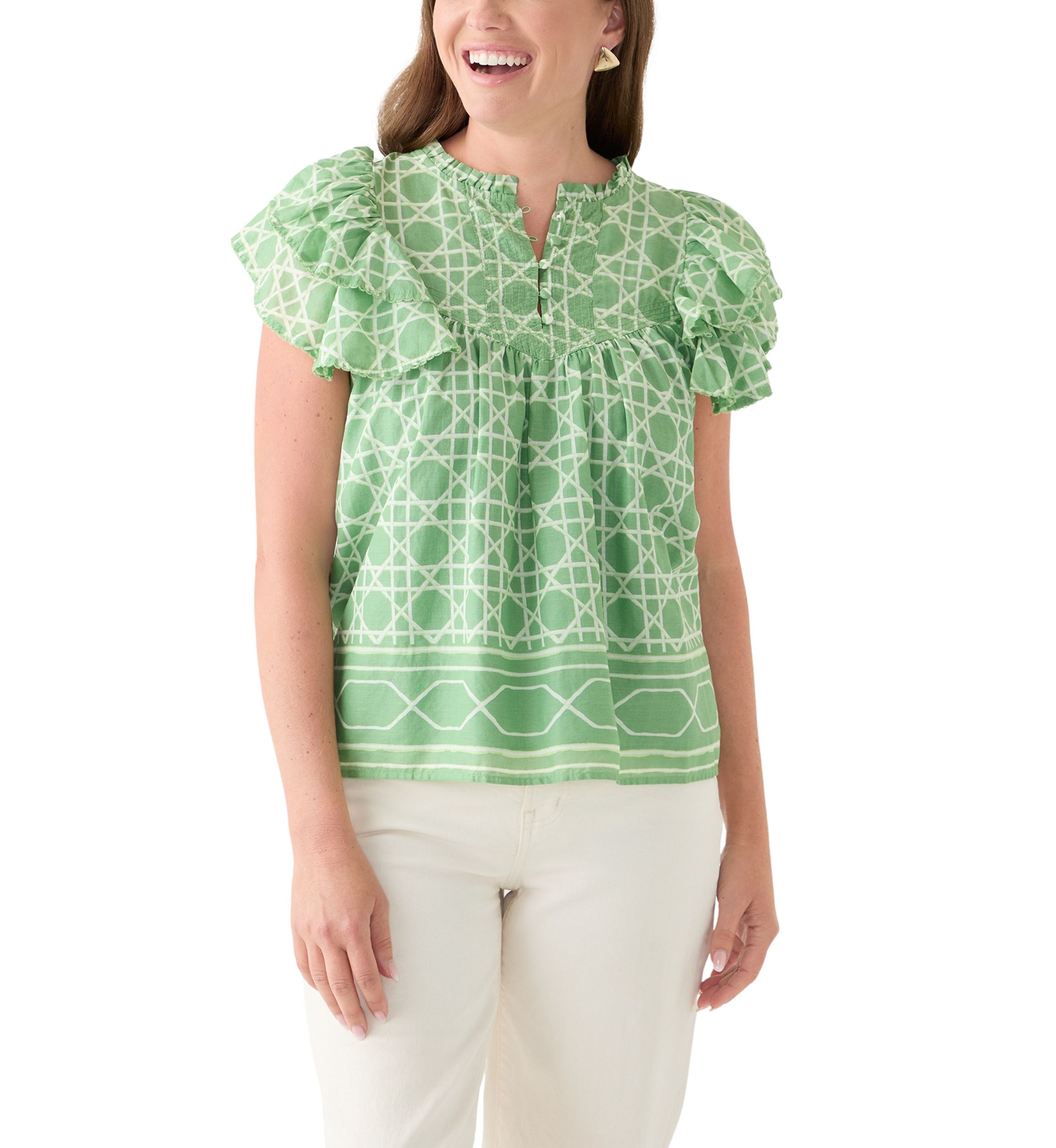 Petite Flutter Sleeve Printed Top