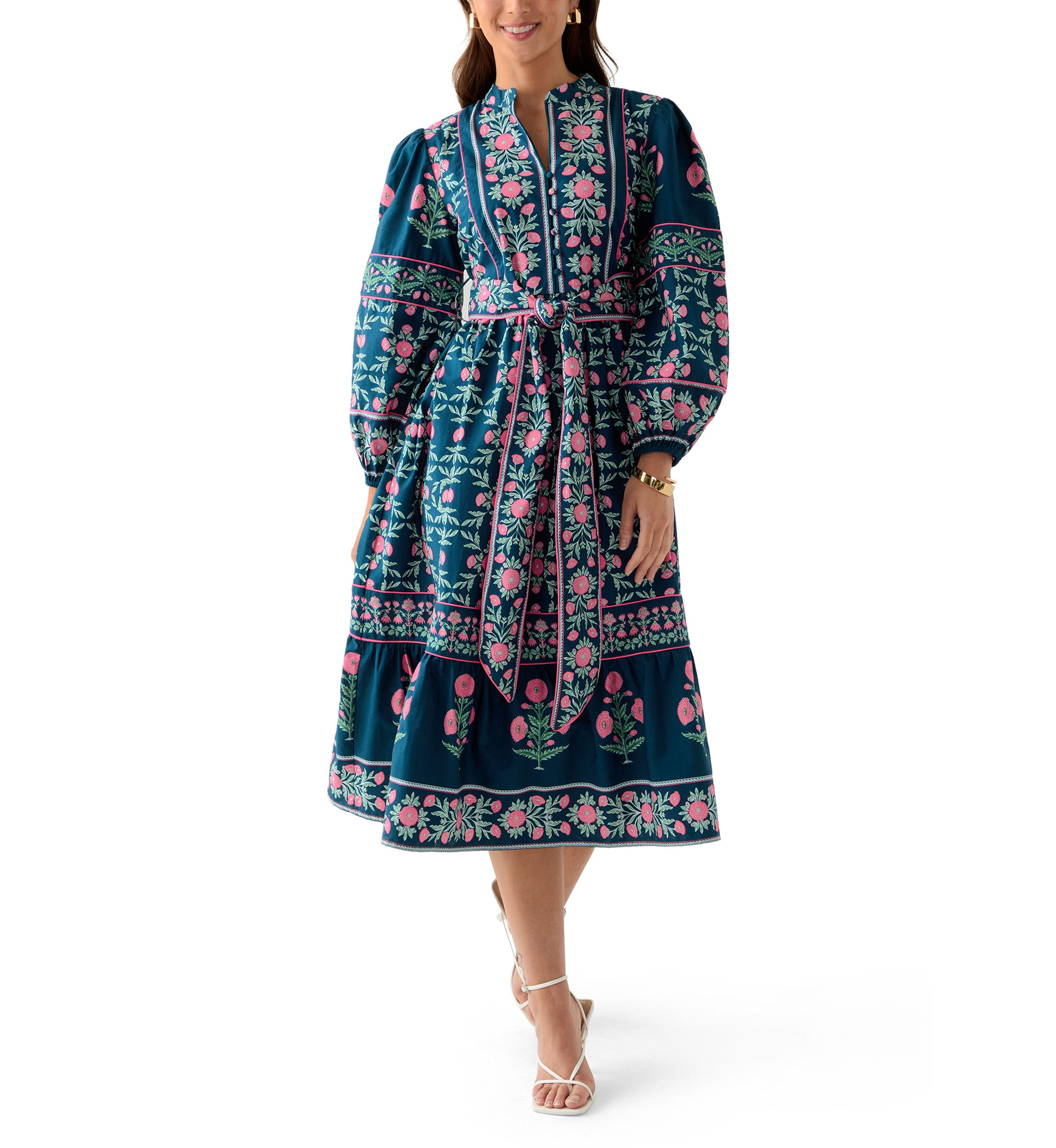 Petite Puff Sleeve Printed Midi Dress