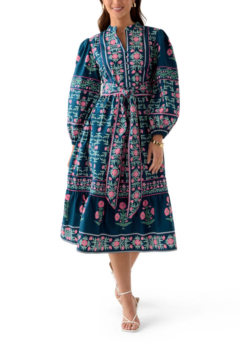 Petite Puff Sleeve Printed Midi Dress