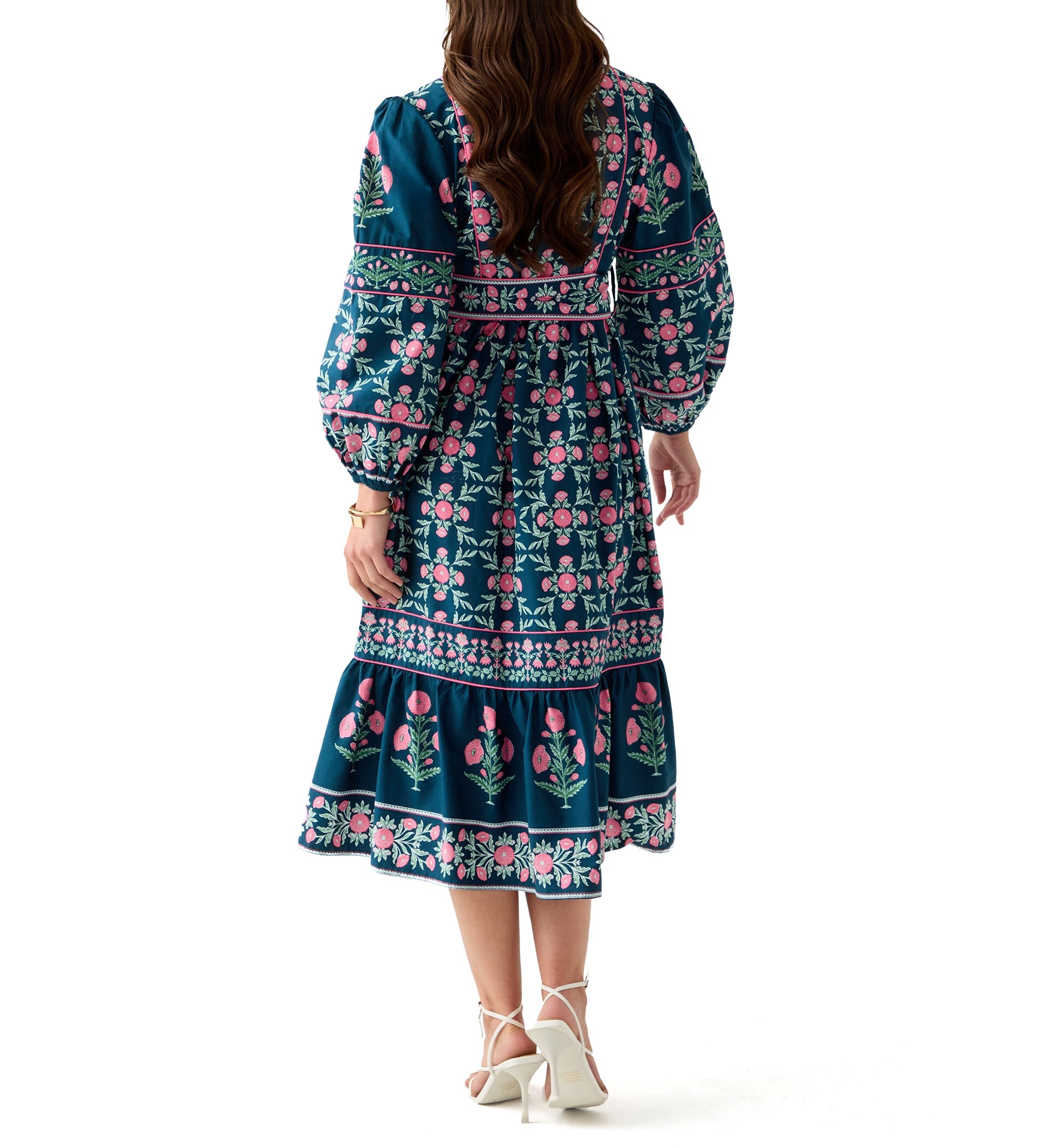 Petite Puff Sleeve Printed Midi Dress
