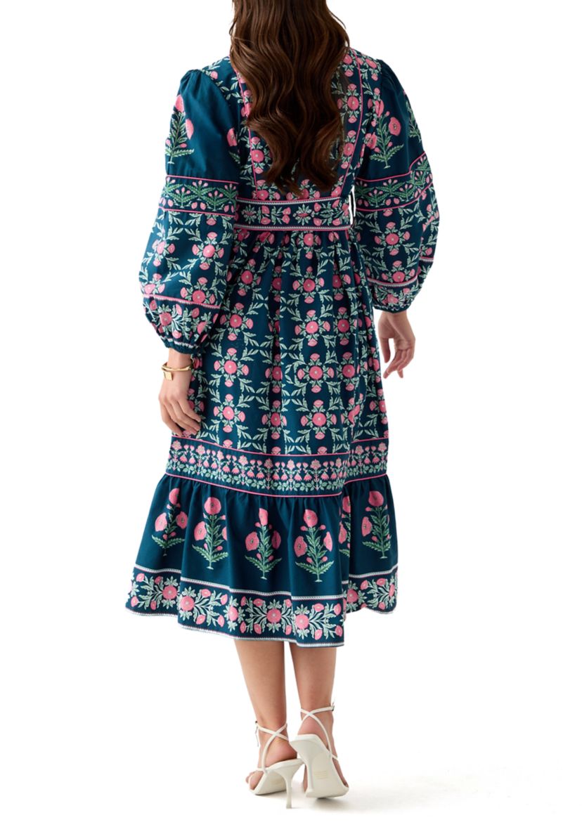 Petite Puff Sleeve Printed Midi Dress