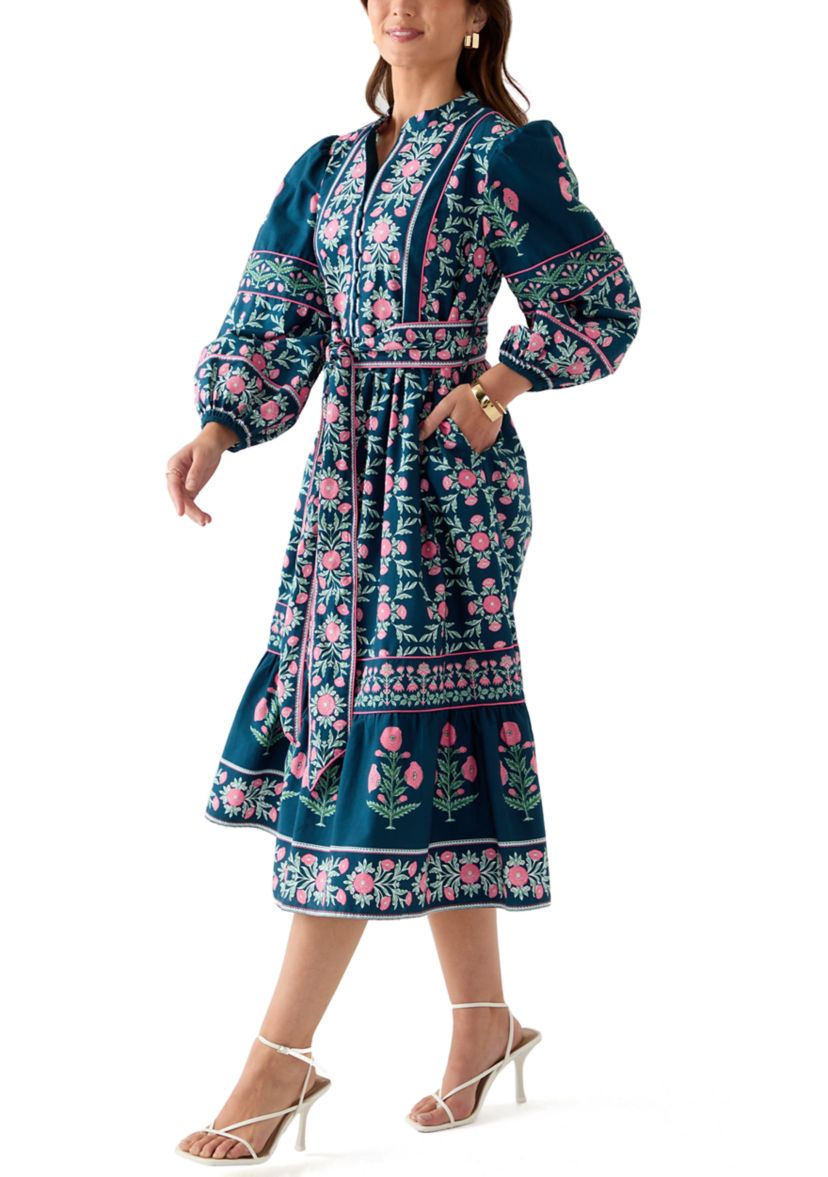 Petite Puff Sleeve Printed Midi Dress