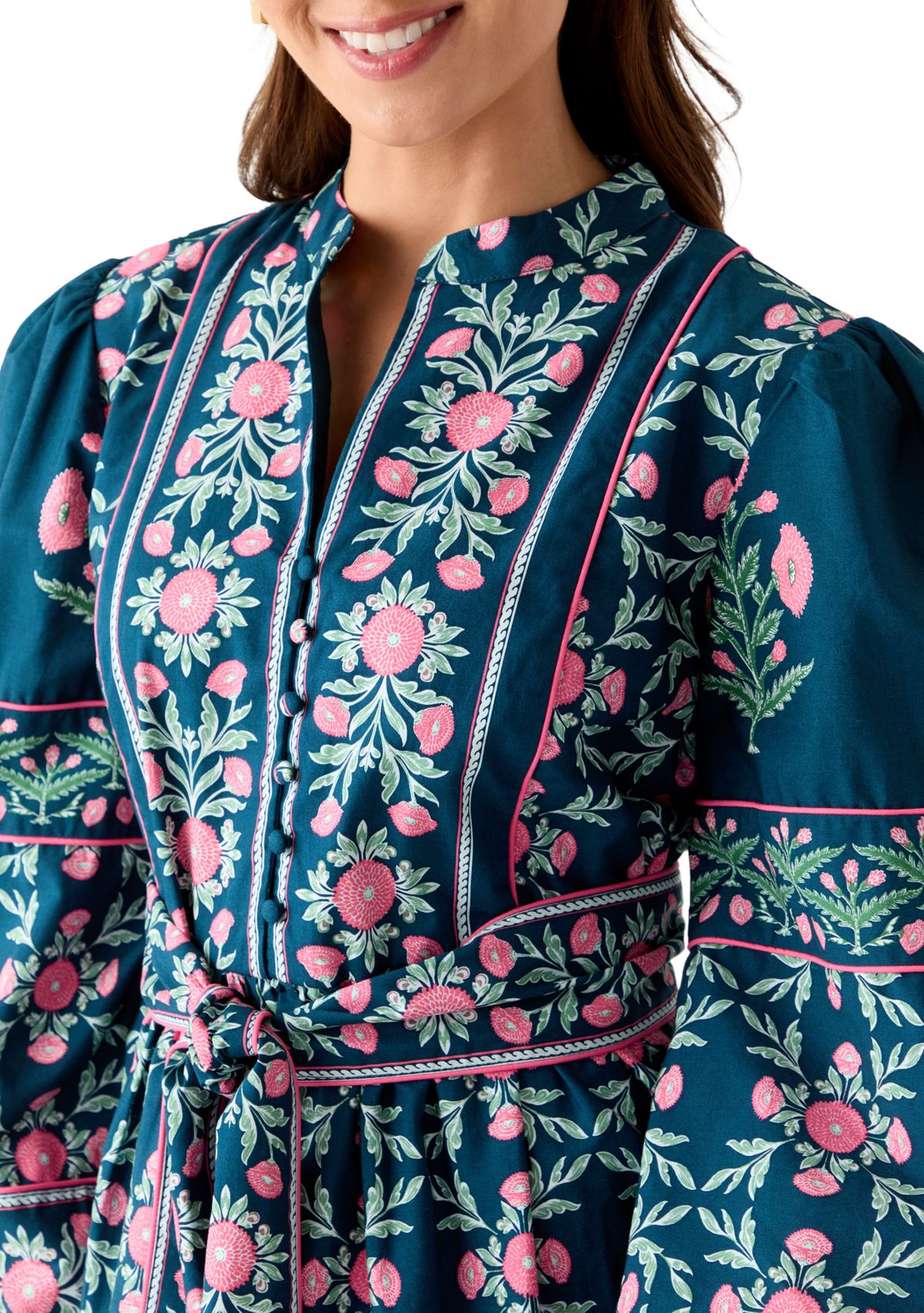 Petite Puff Sleeve Printed Midi Dress