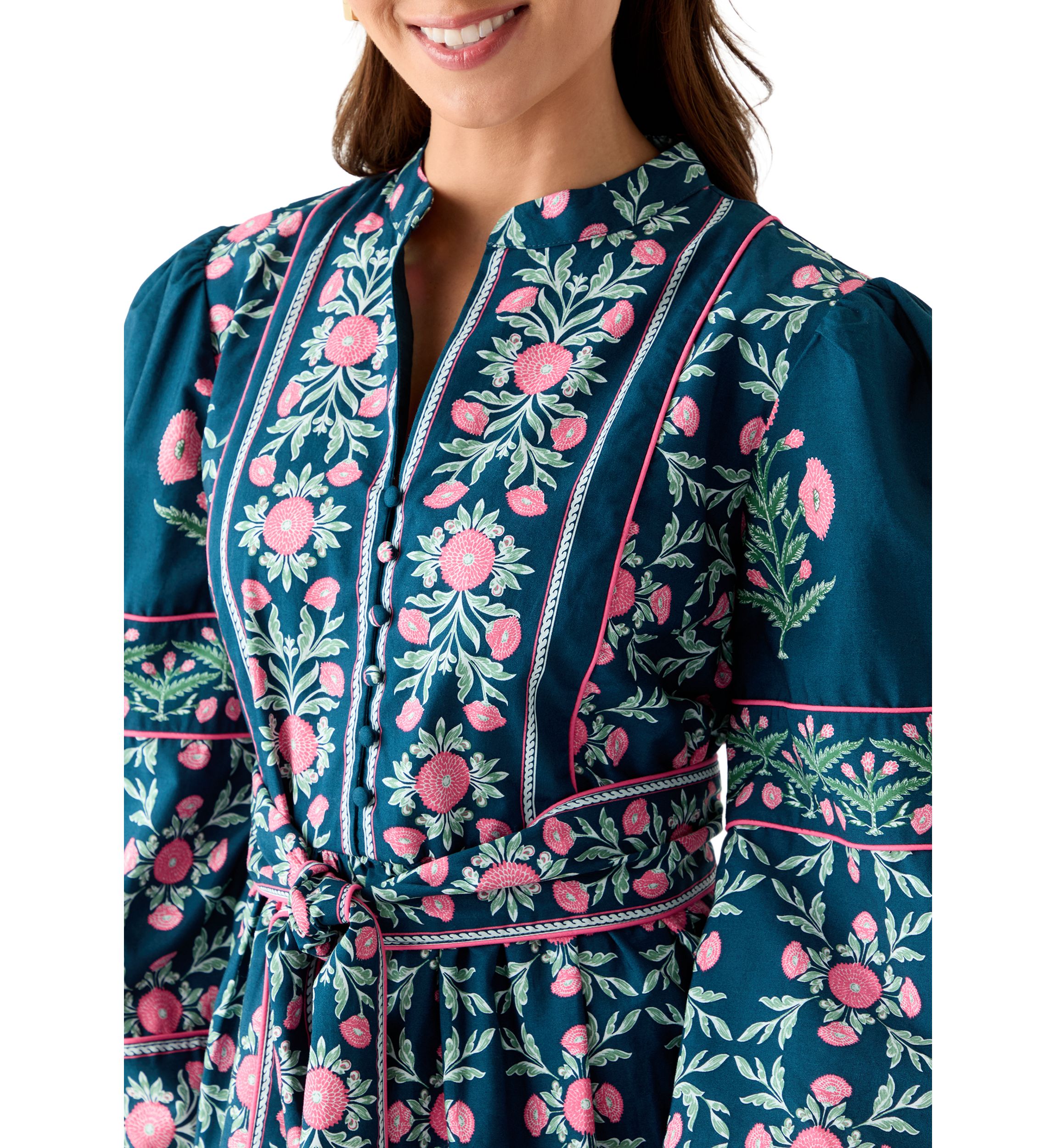 Petite Puff Sleeve Printed Midi Dress